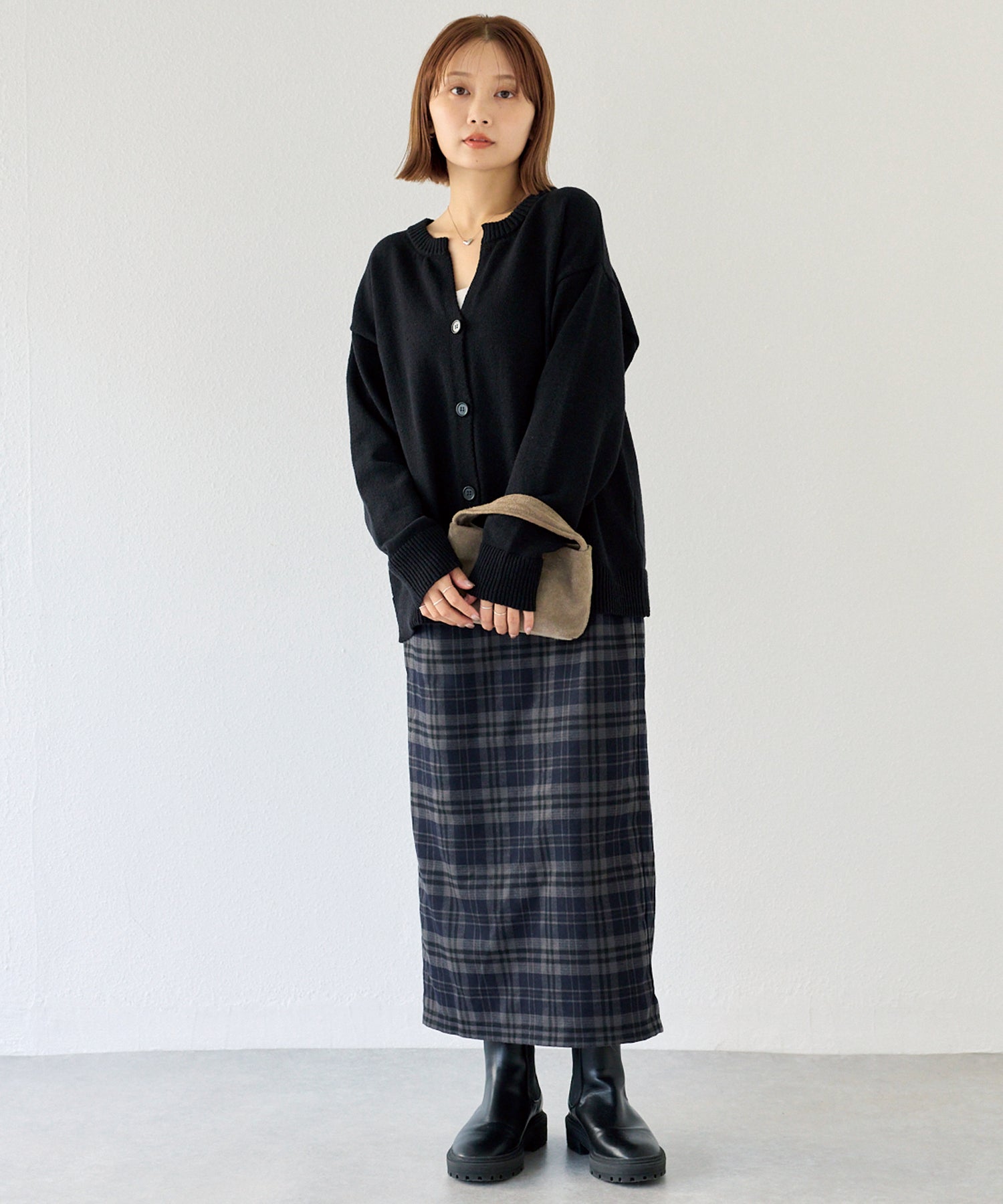 起毛チェックナロースカート
