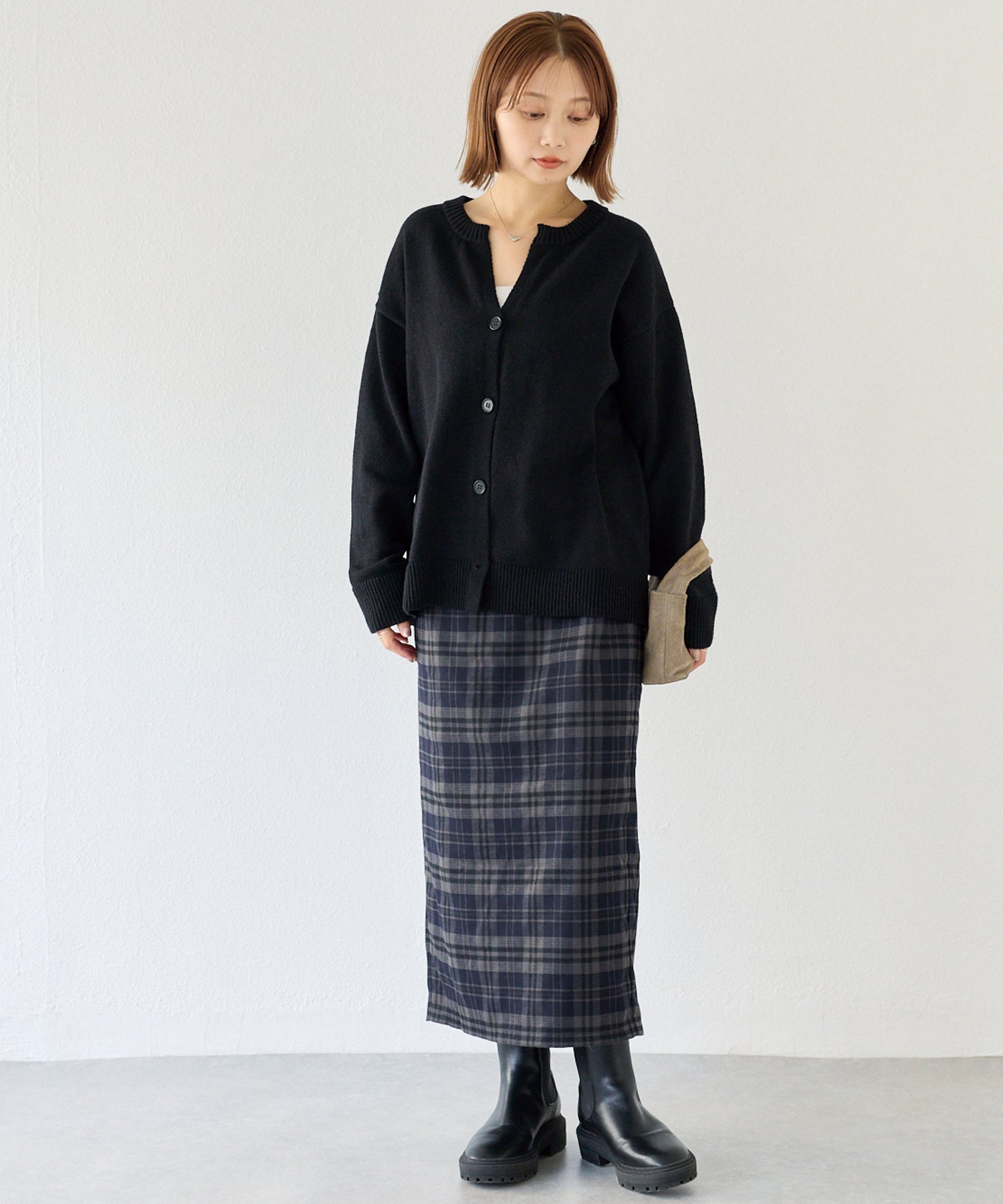 起毛チェックナロースカート