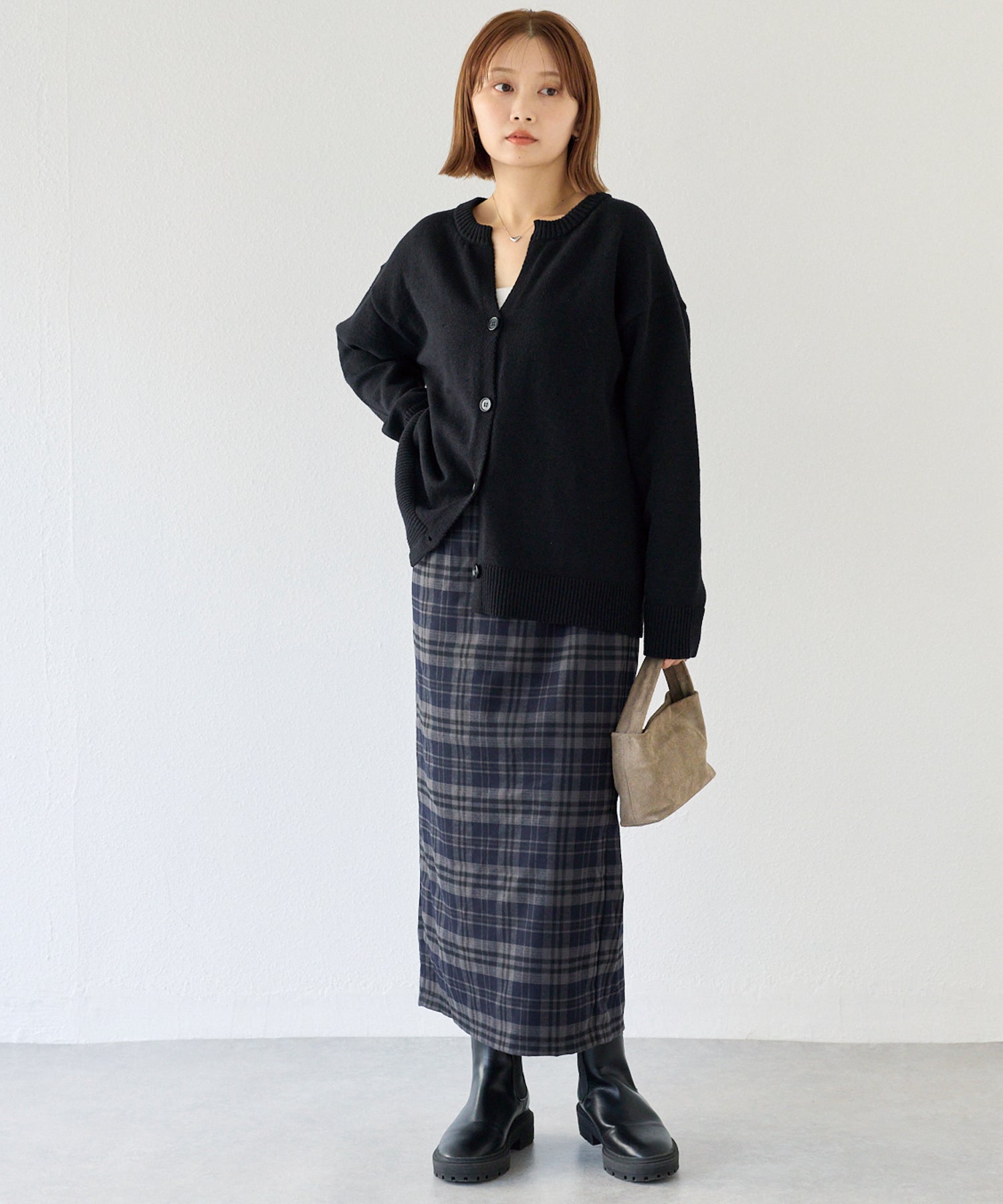 起毛チェックナロースカート