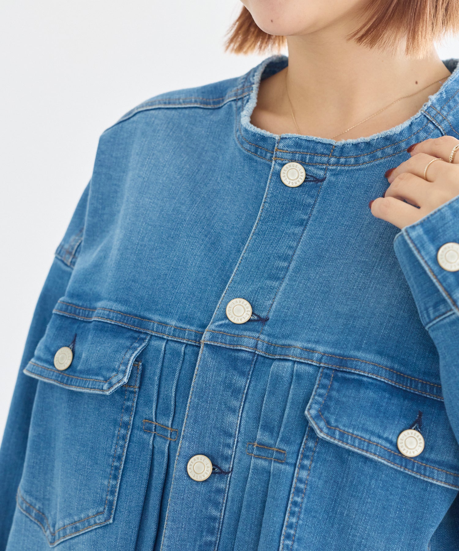 ノーカラーデニムジャケット