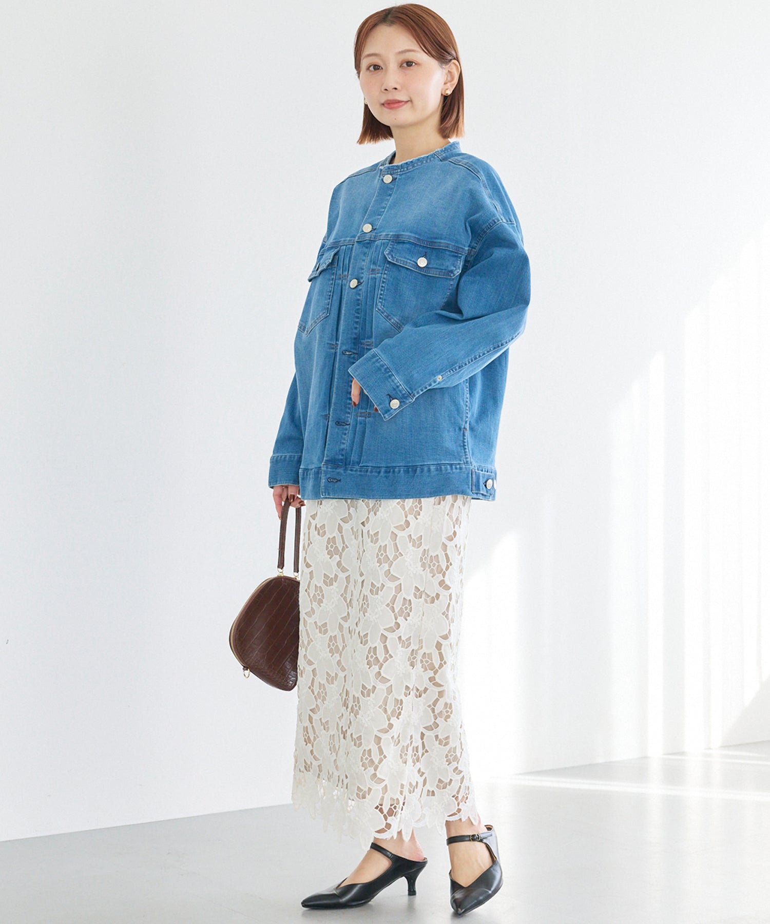 ノーカラーデニムジャケット