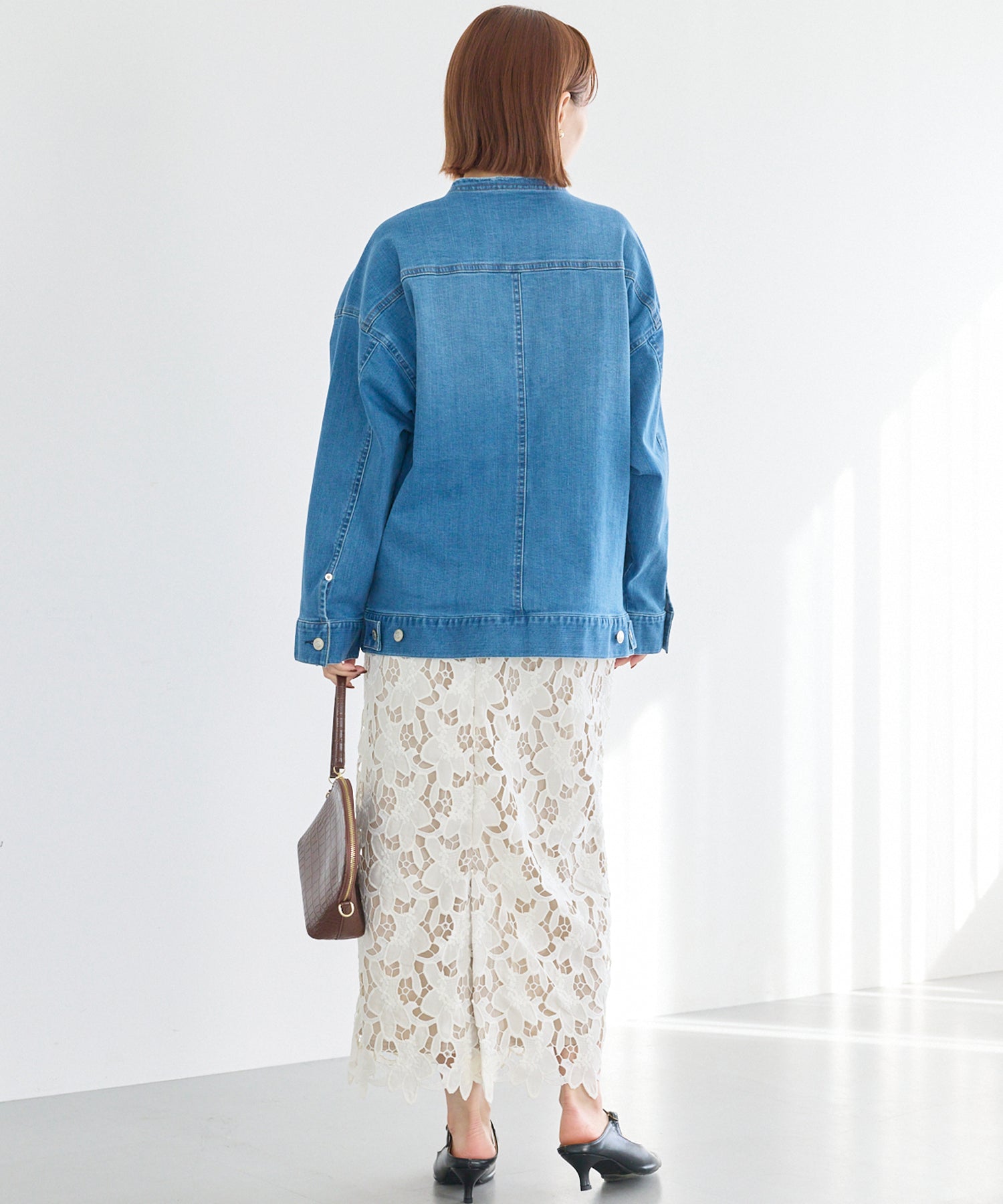 ノーカラーデニムジャケット