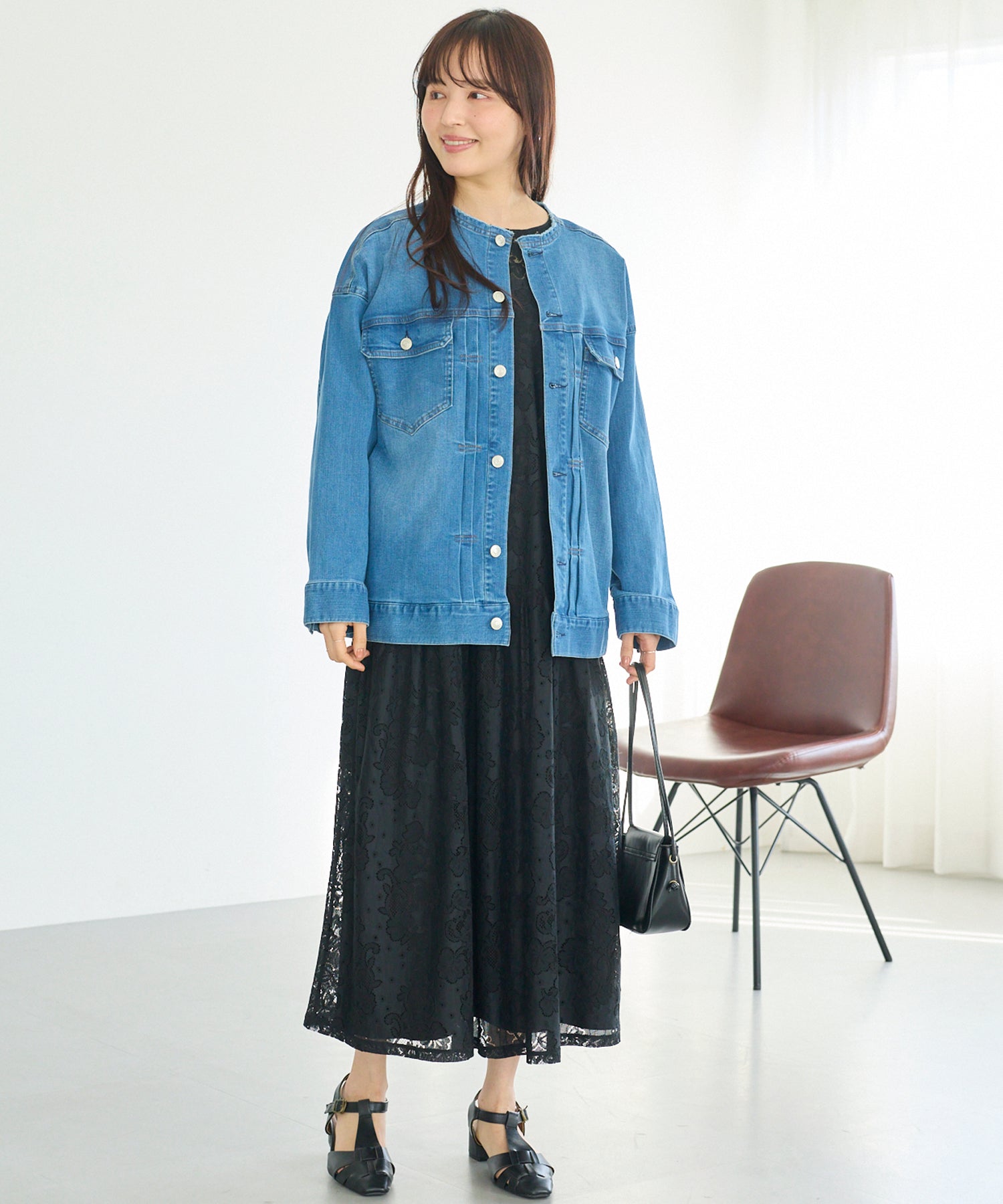 ノーカラーデニムジャケット