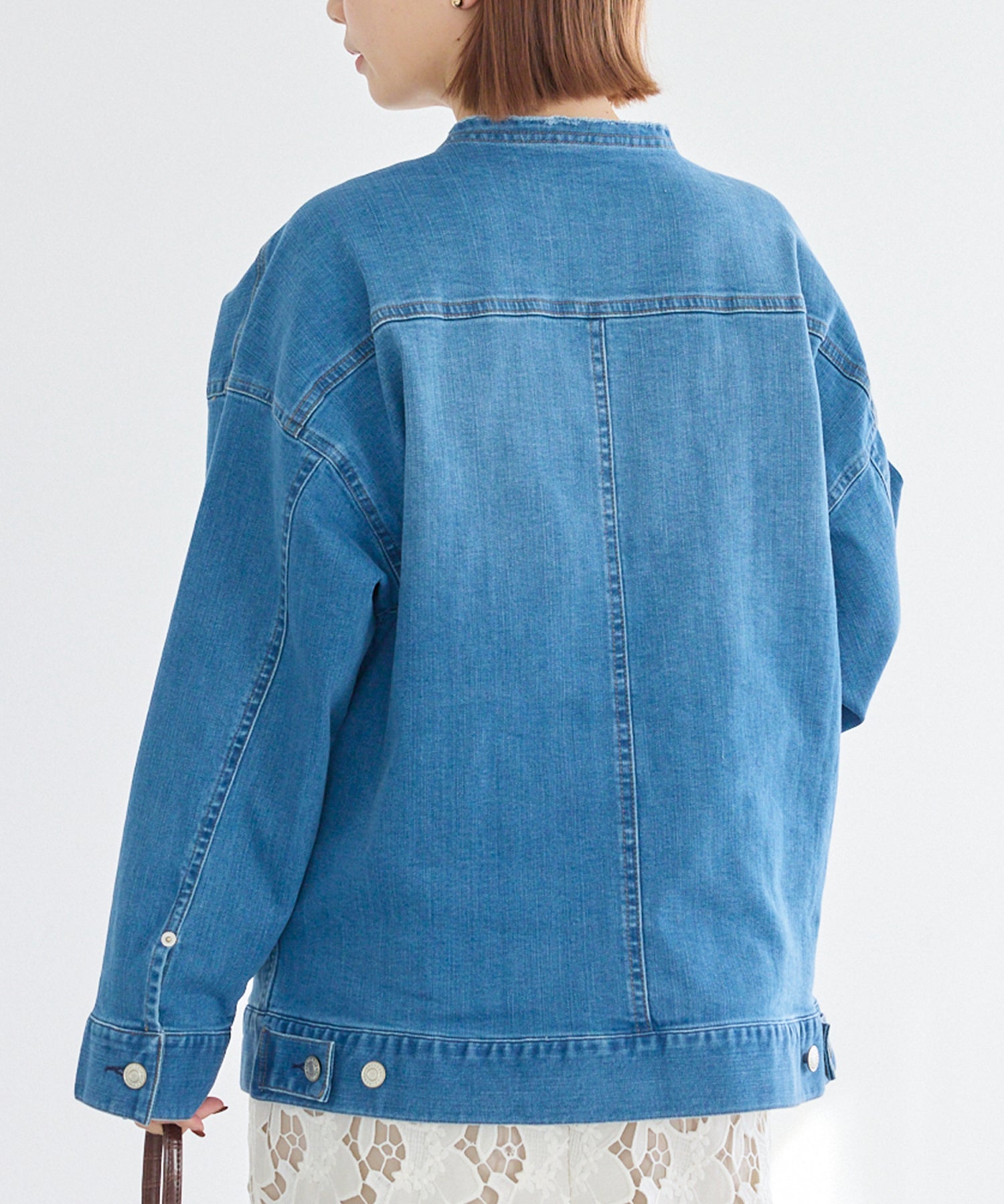 ノーカラーデニムジャケット