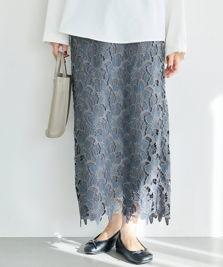 刺繍レースナロースカート