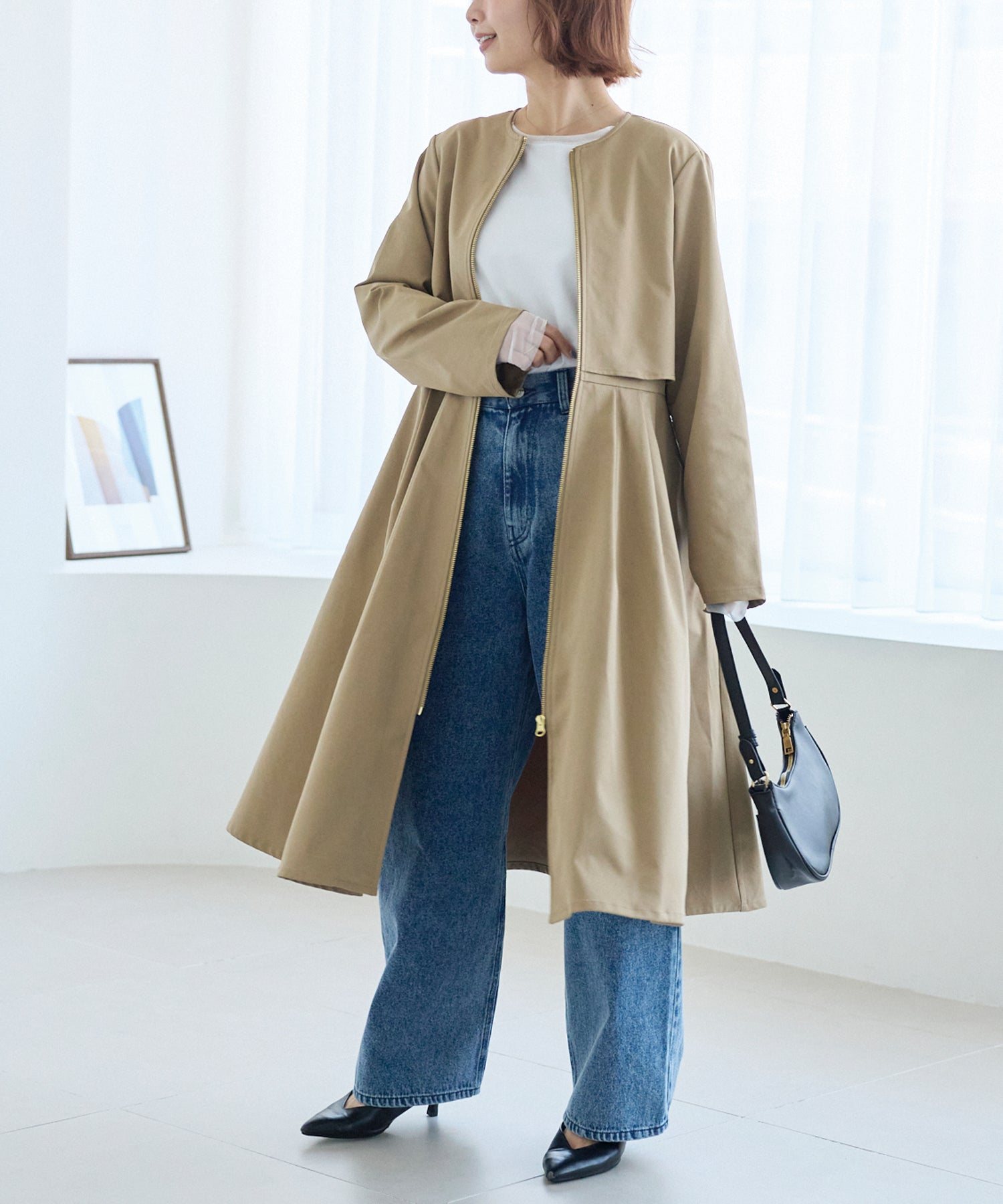 ベージュ　model:156cm 着用サイズ:M