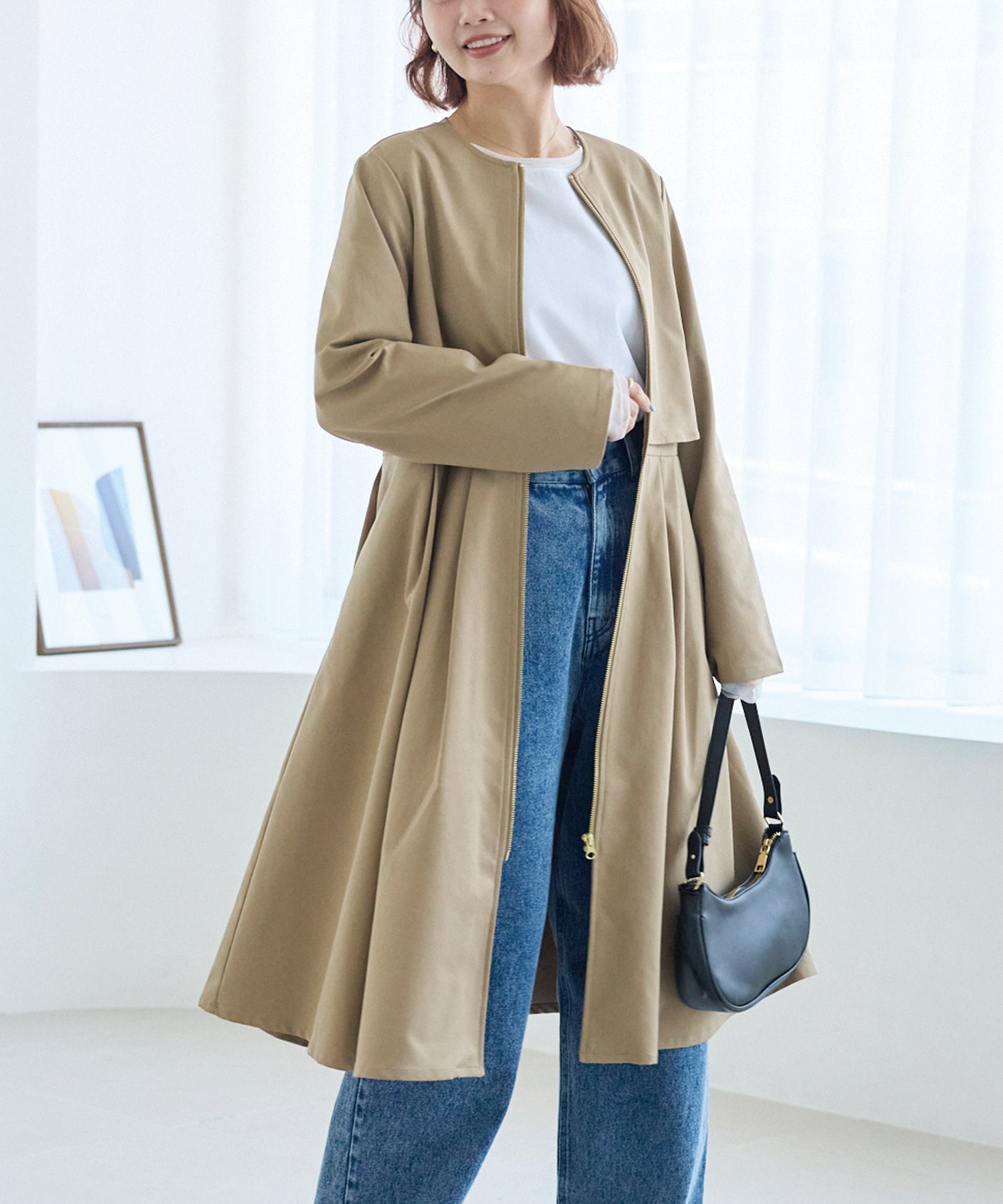 ベージュ　model:156cm 着用サイズ:M