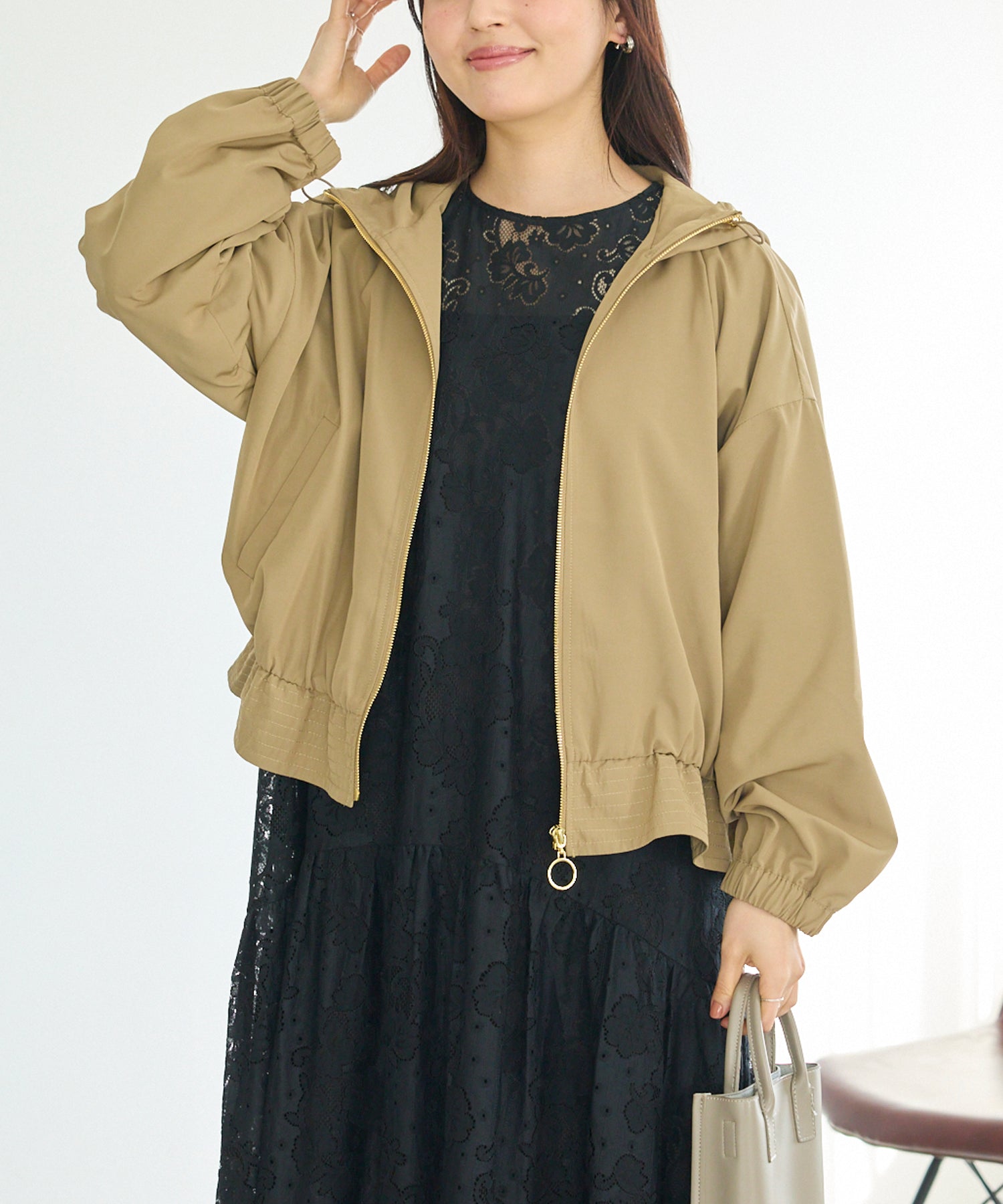 ベージュ　model:163cm 着用サイズ:M