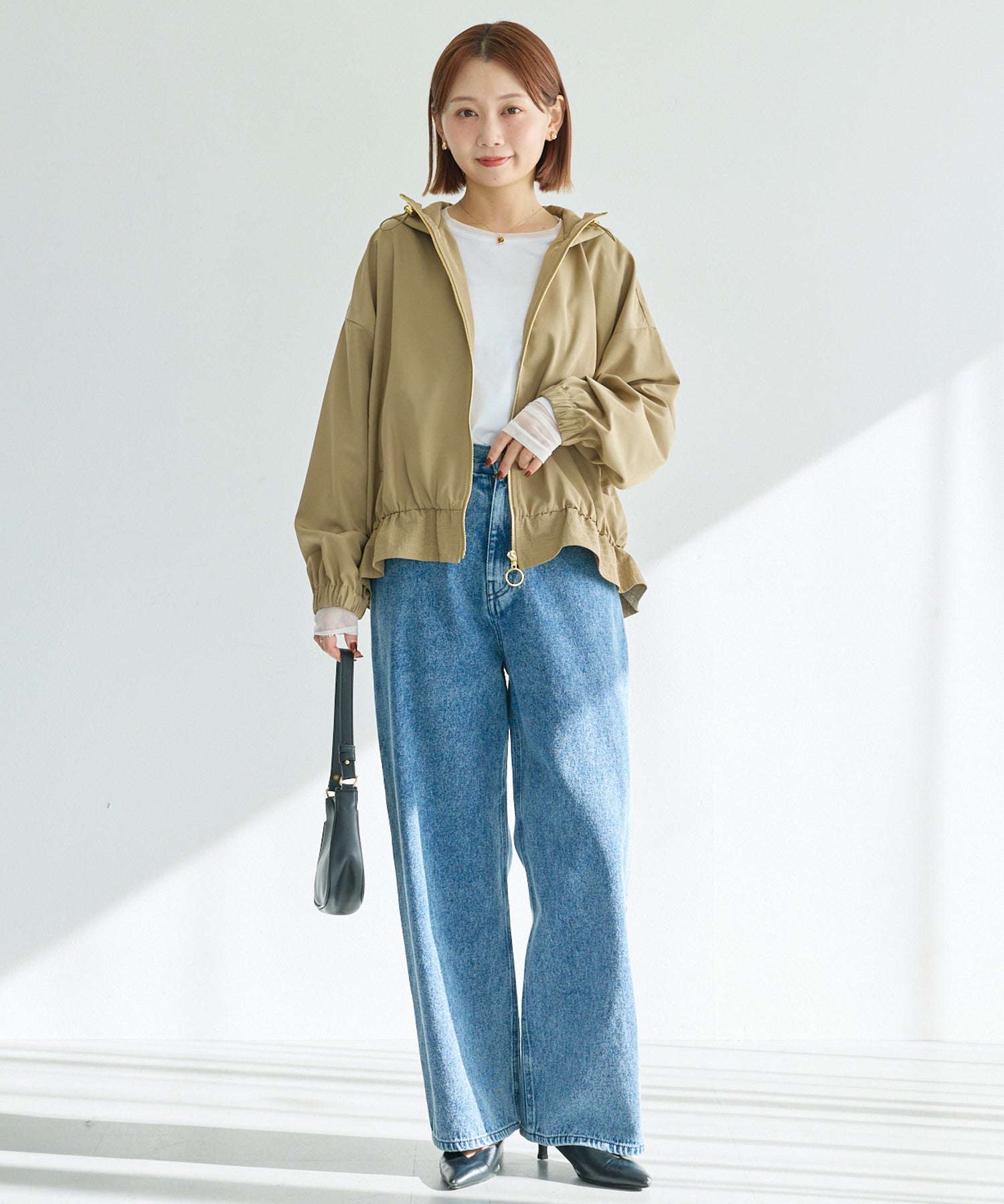 裾フレア フード付きマウンテンパーカー