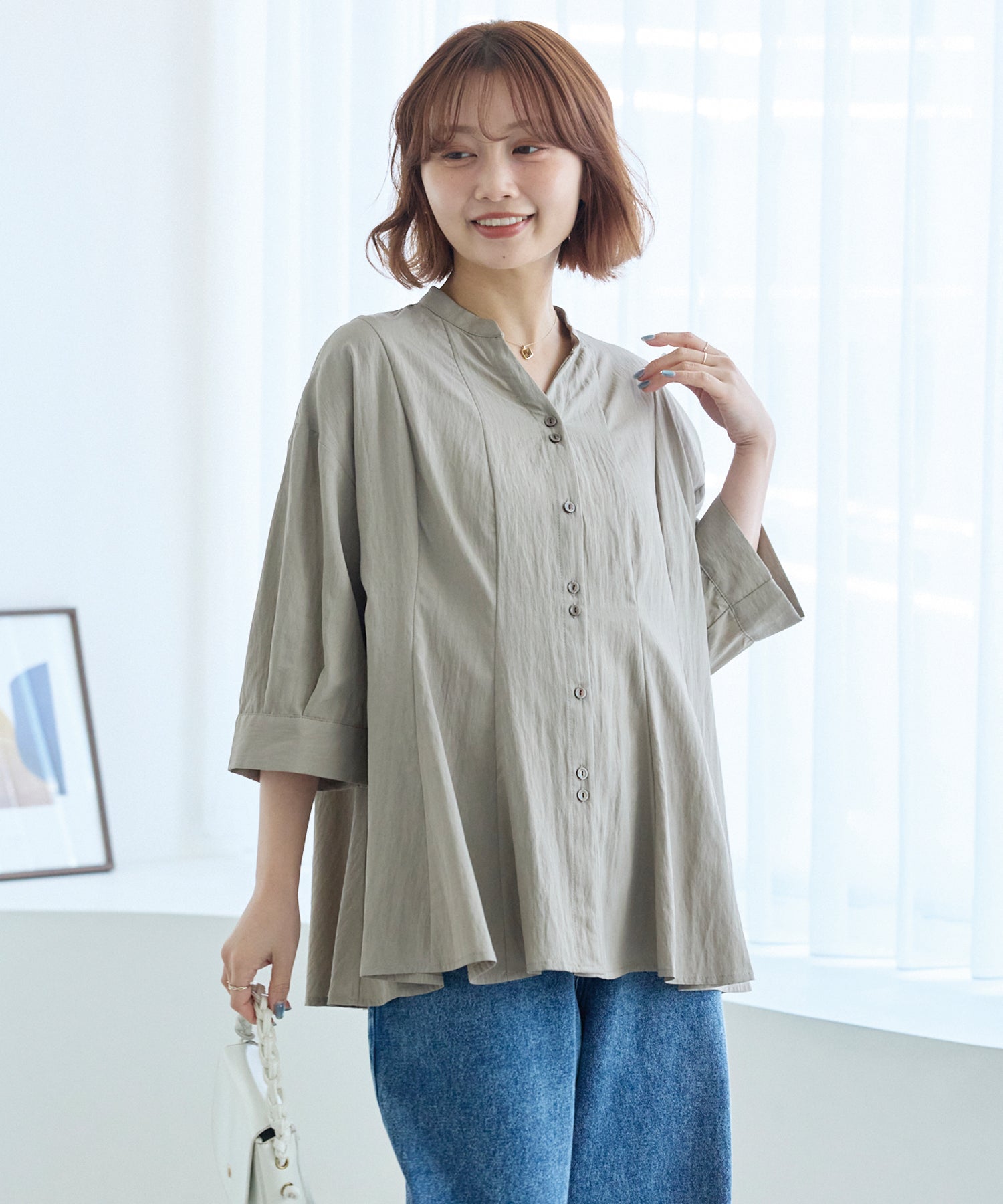 【好機能シリーズ】UVカット・接触冷感・速乾｜タックチュニックブラウス