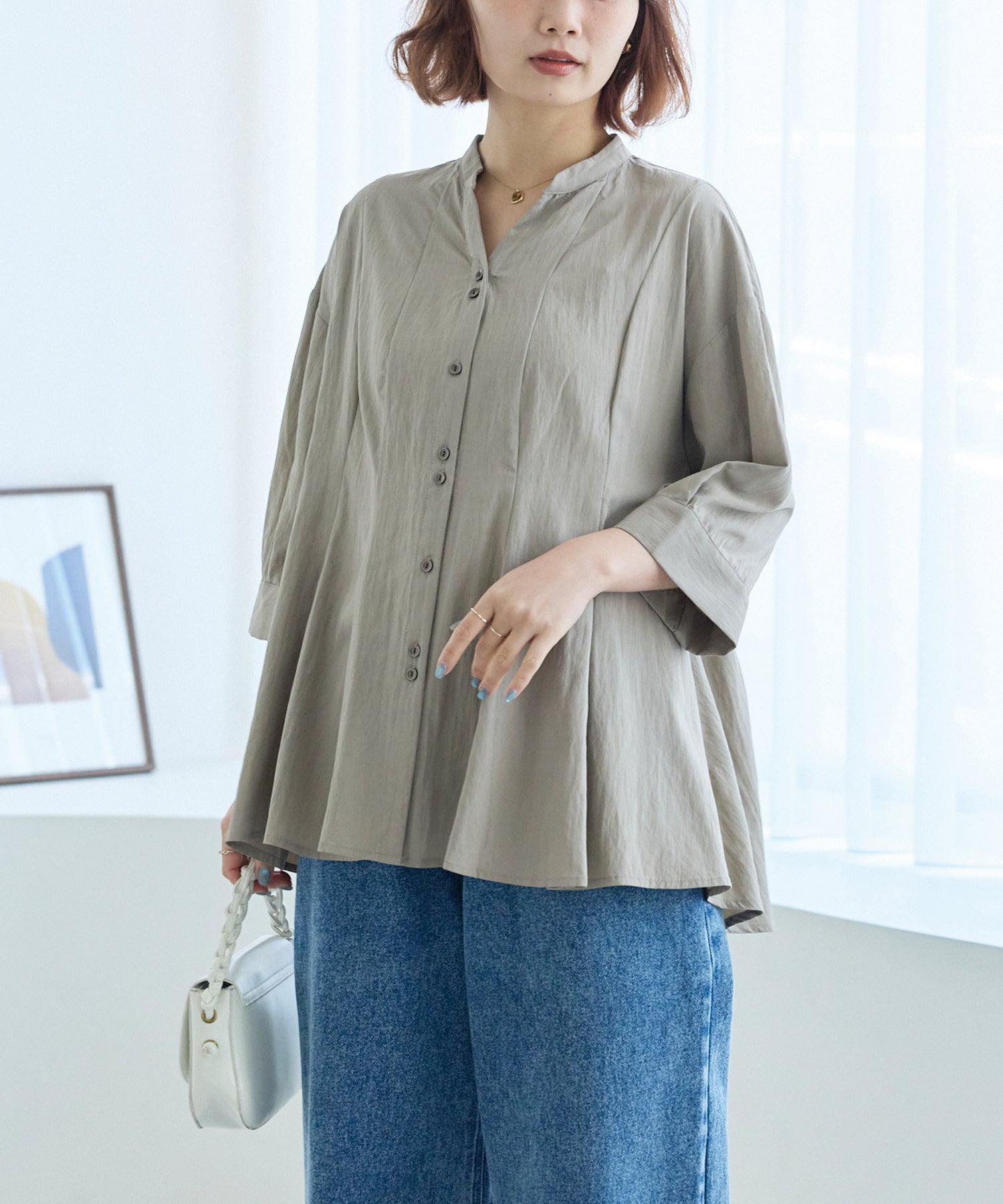 【好機能シリーズ】UVカット・接触冷感・速乾｜タックチュニックブラウス