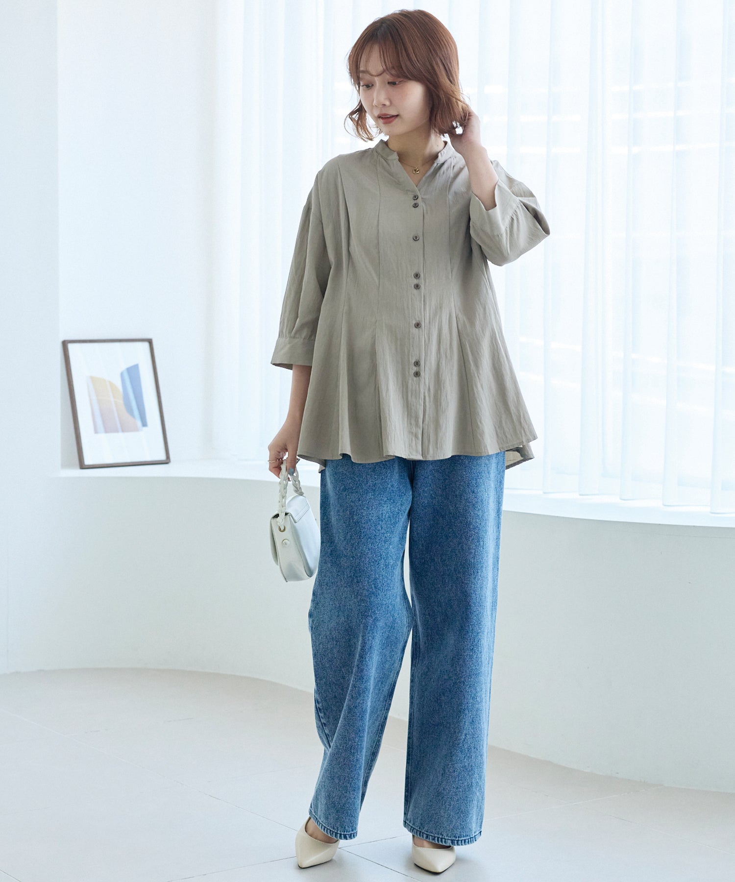 【好機能シリーズ】UVカット・接触冷感・速乾｜タックチュニックブラウス