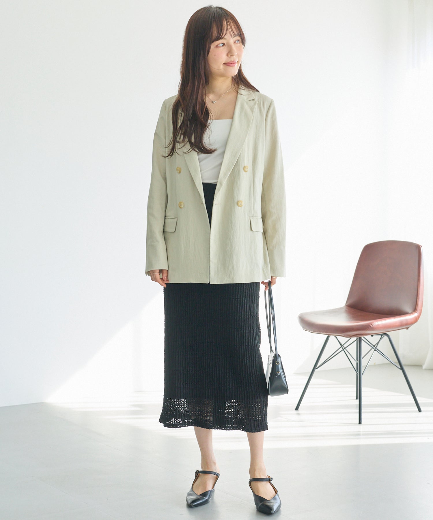 ベージュ　model:162cm 着用サイズ:M