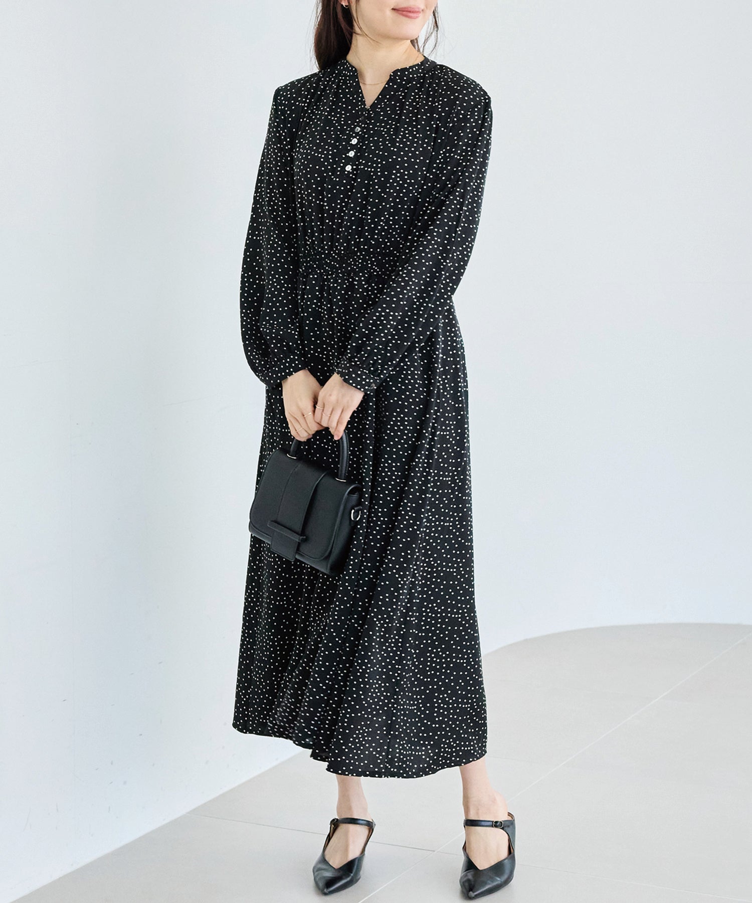 【洗える】デシンドットワンピース