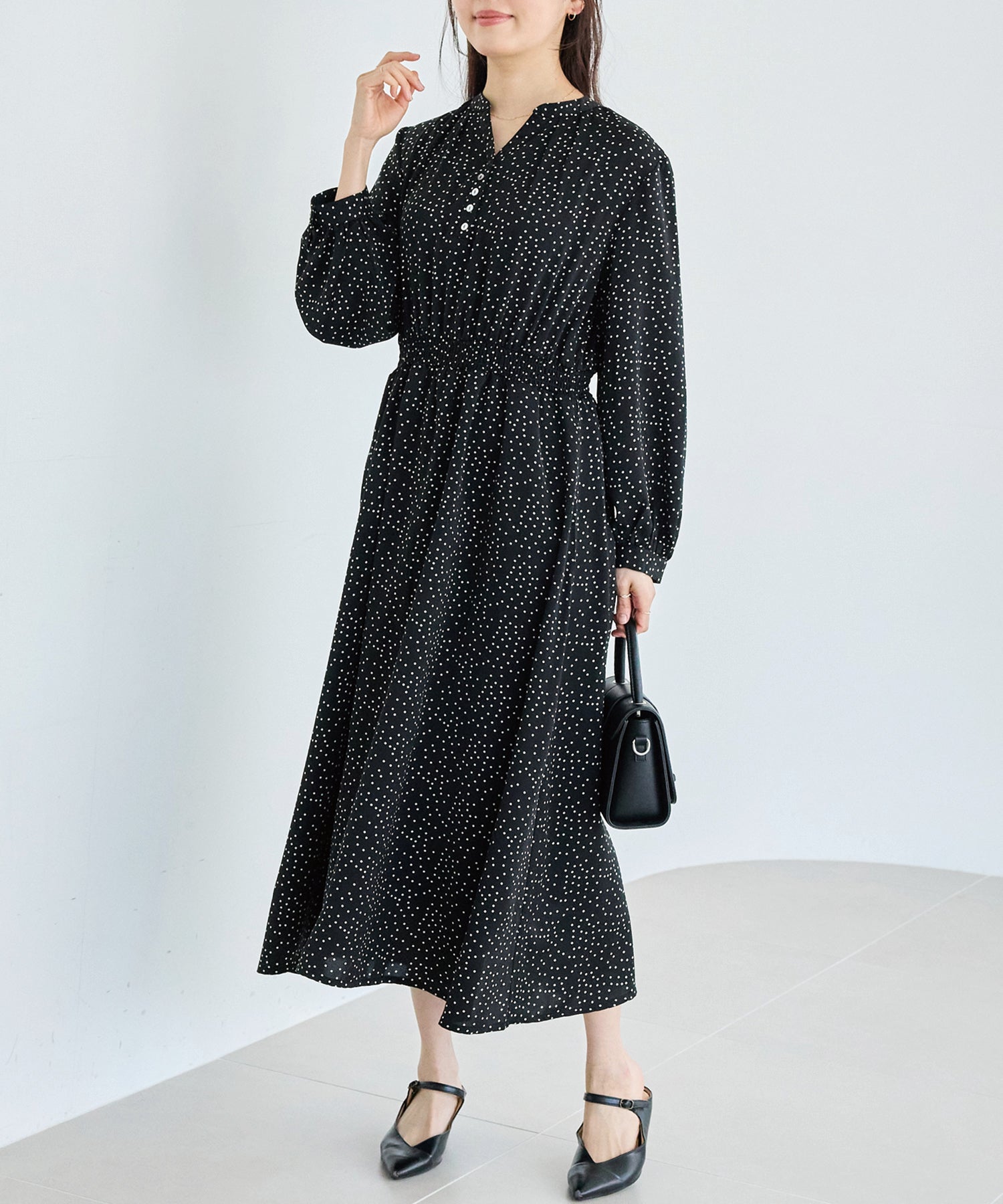 【洗える】デシンドットワンピース