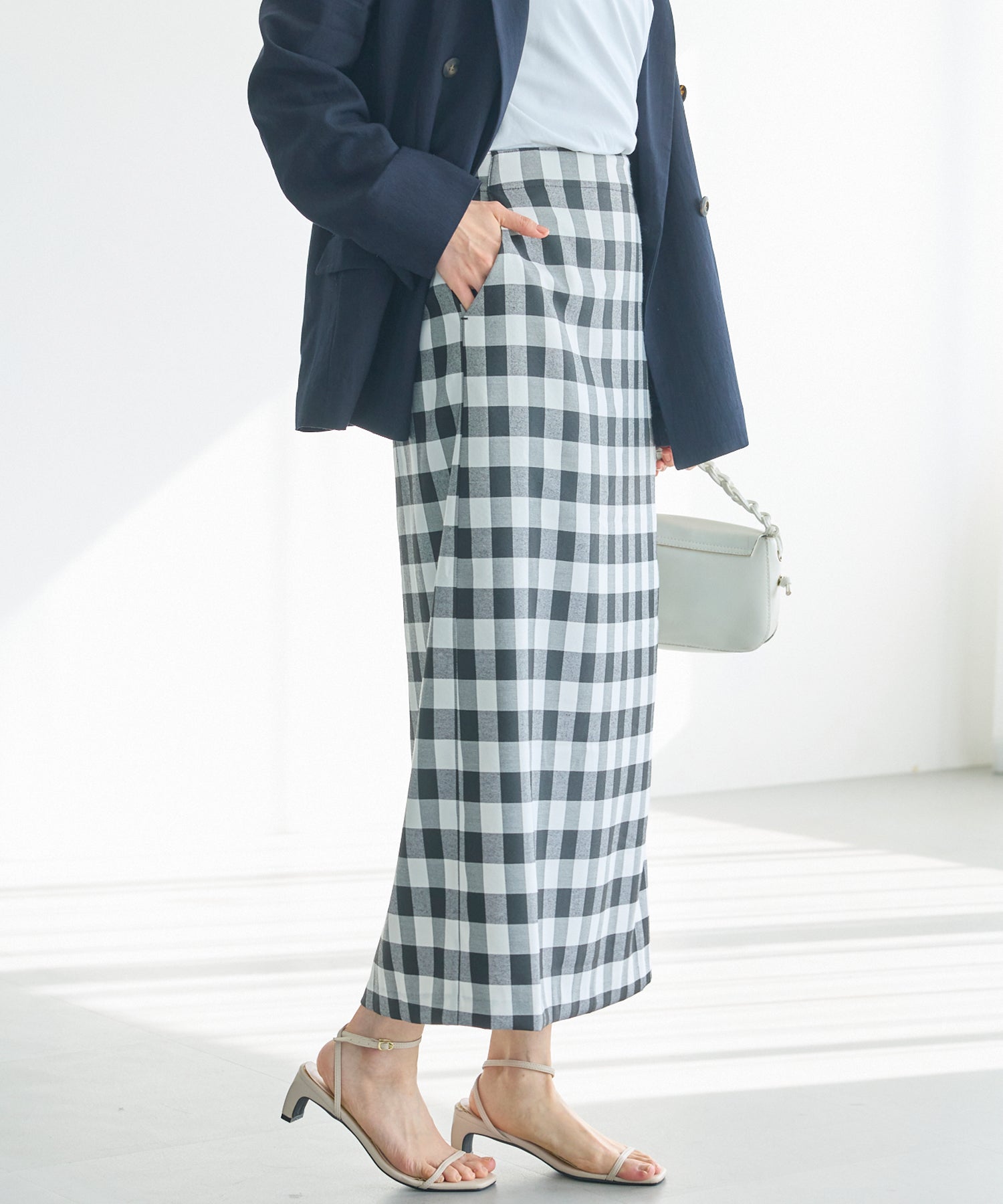 【洗える】ギンガムチェックナロースカート