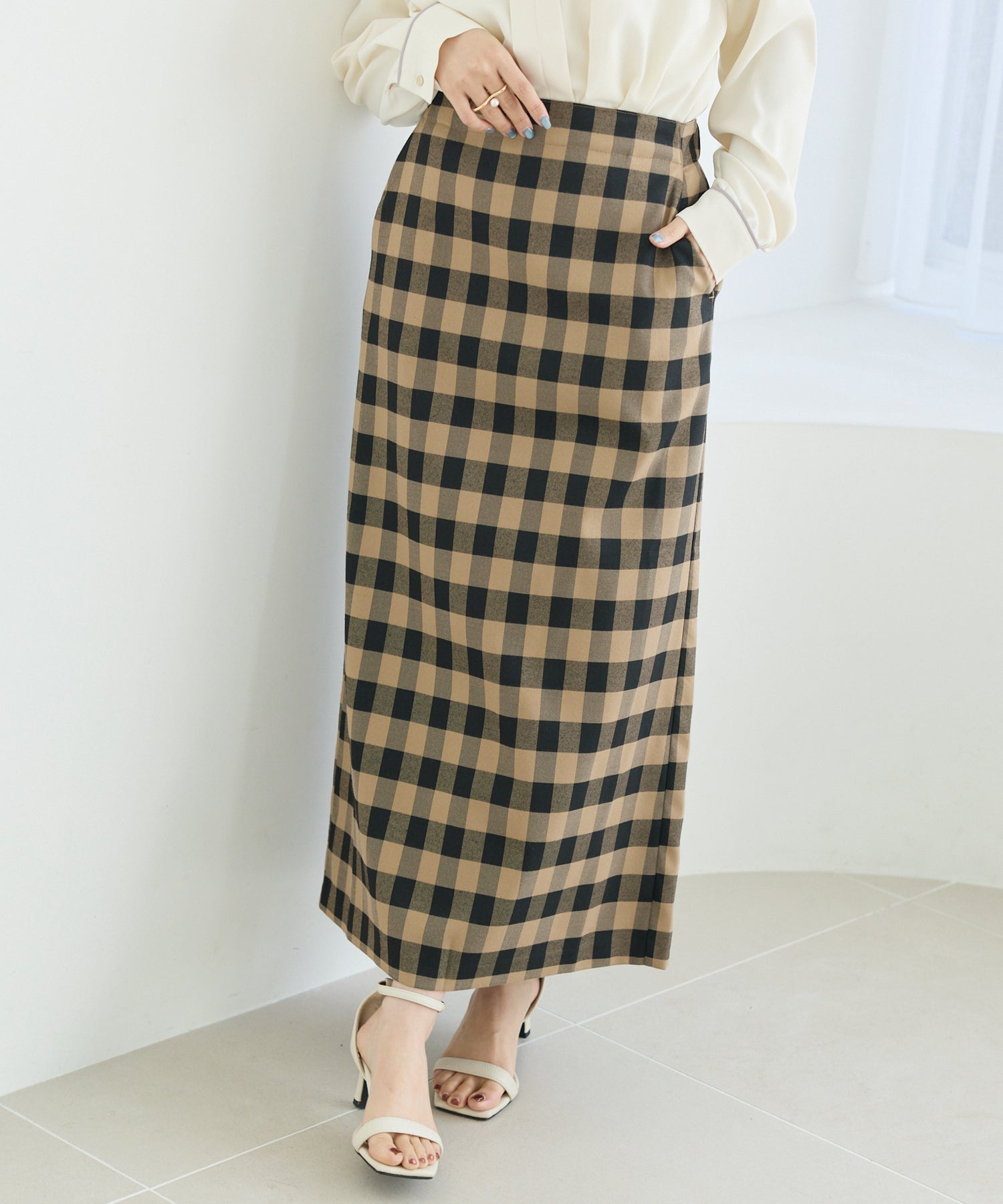 【洗える】ギンガムチェックナロースカート