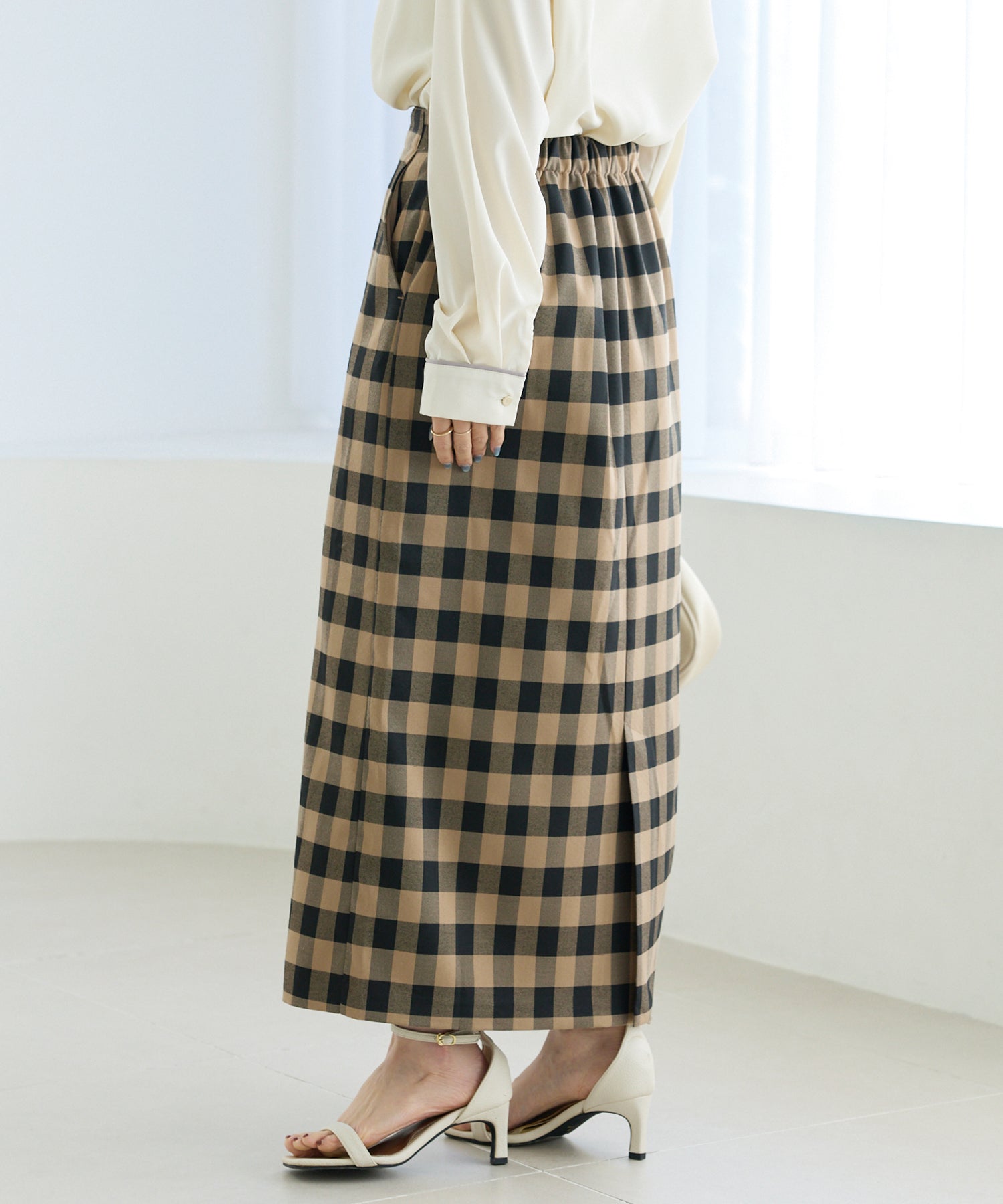 【洗える】ギンガムチェックナロースカート