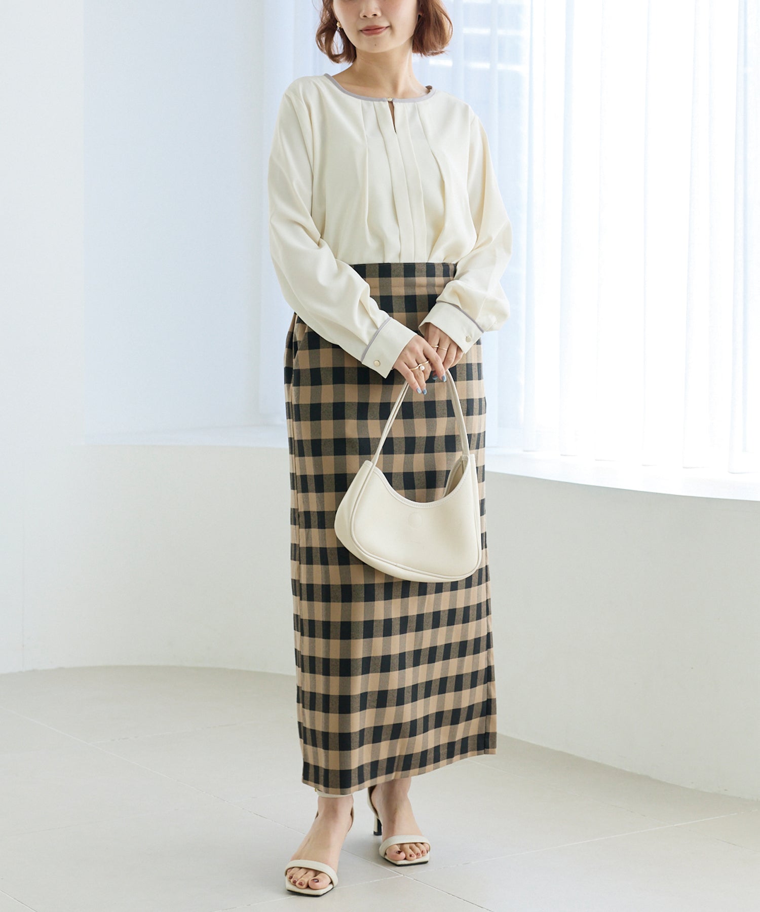 【洗える】ギンガムチェックナロースカート
