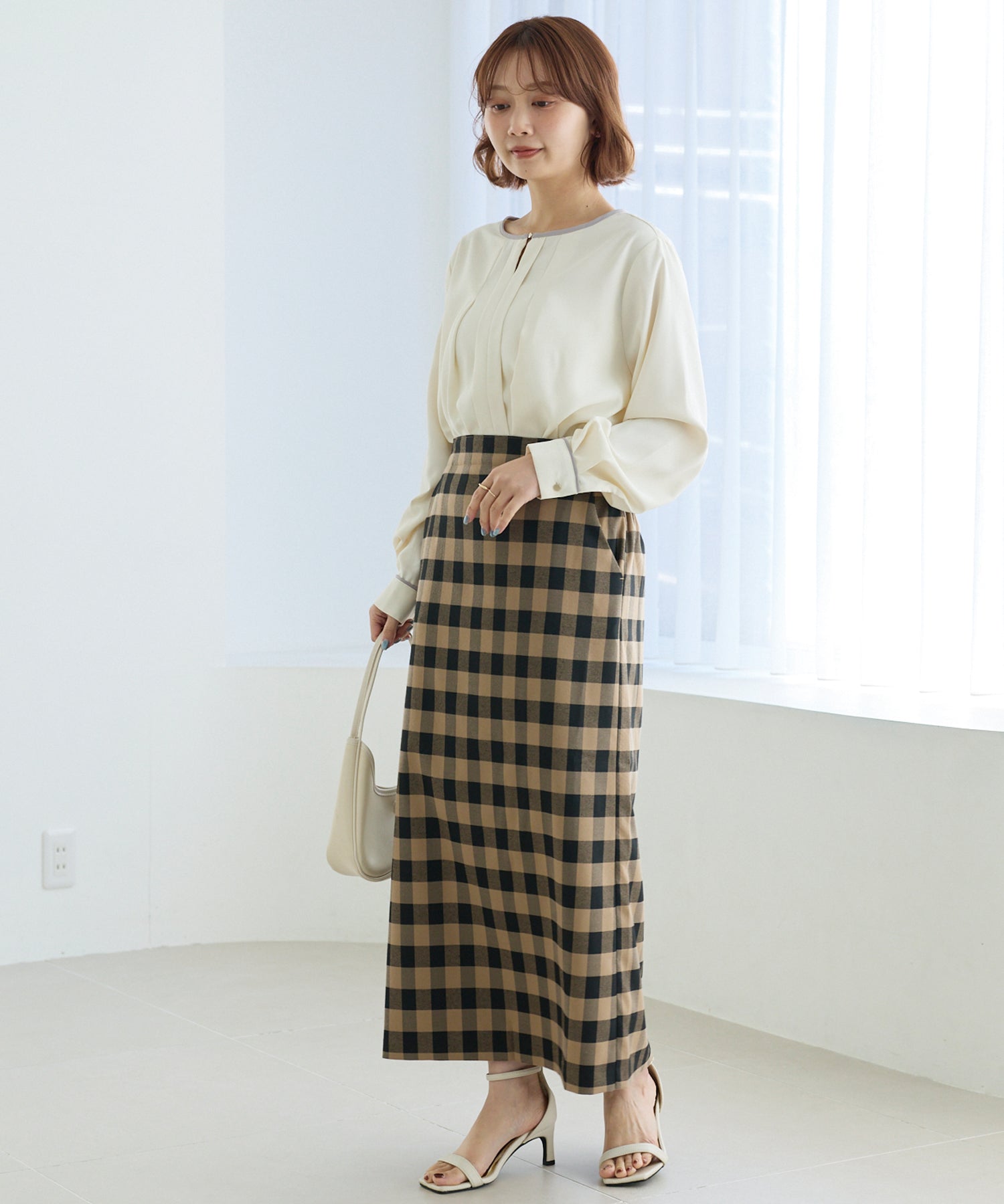 【洗える】ギンガムチェックナロースカート