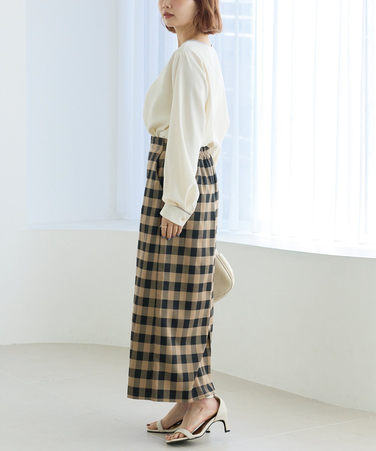 【洗える】ギンガムチェックナロースカート