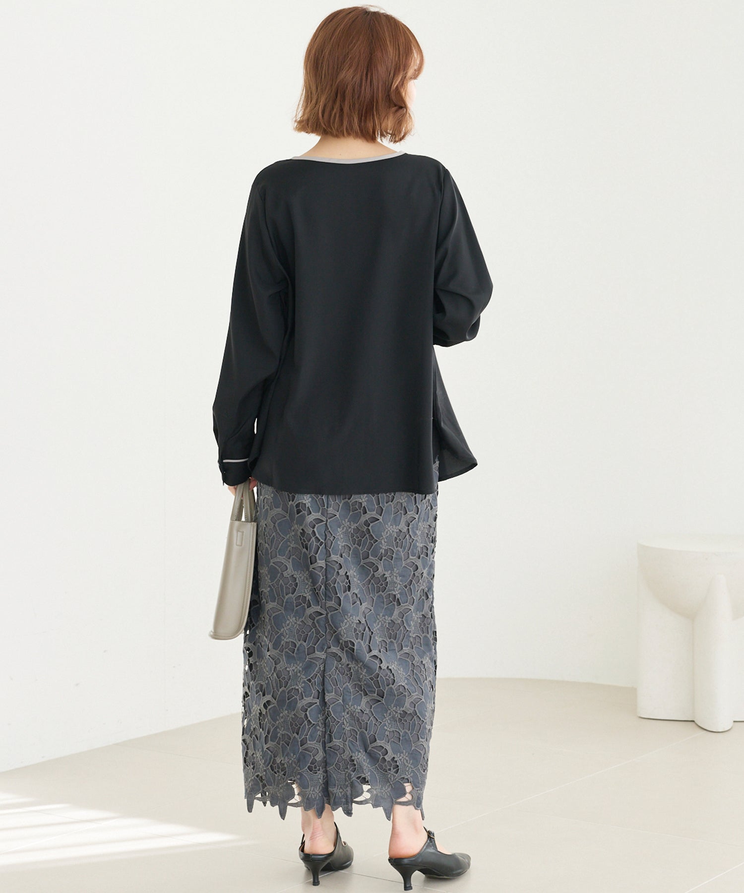 【洗える】パイピング配色ブラウス