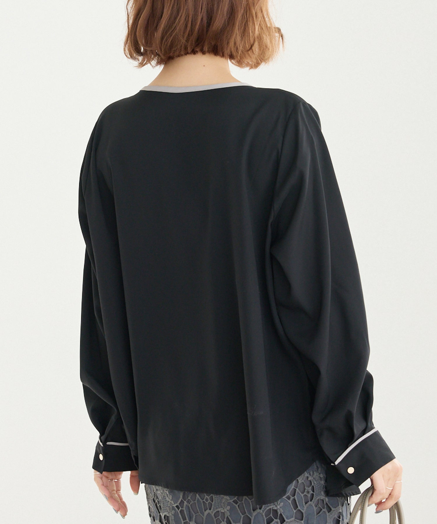 【洗える】パイピング配色ブラウス