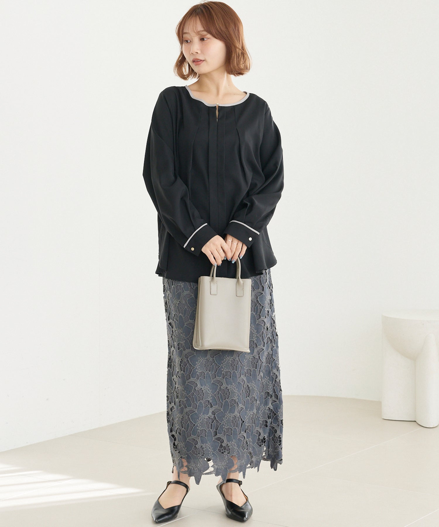 【洗える】パイピング配色ブラウス