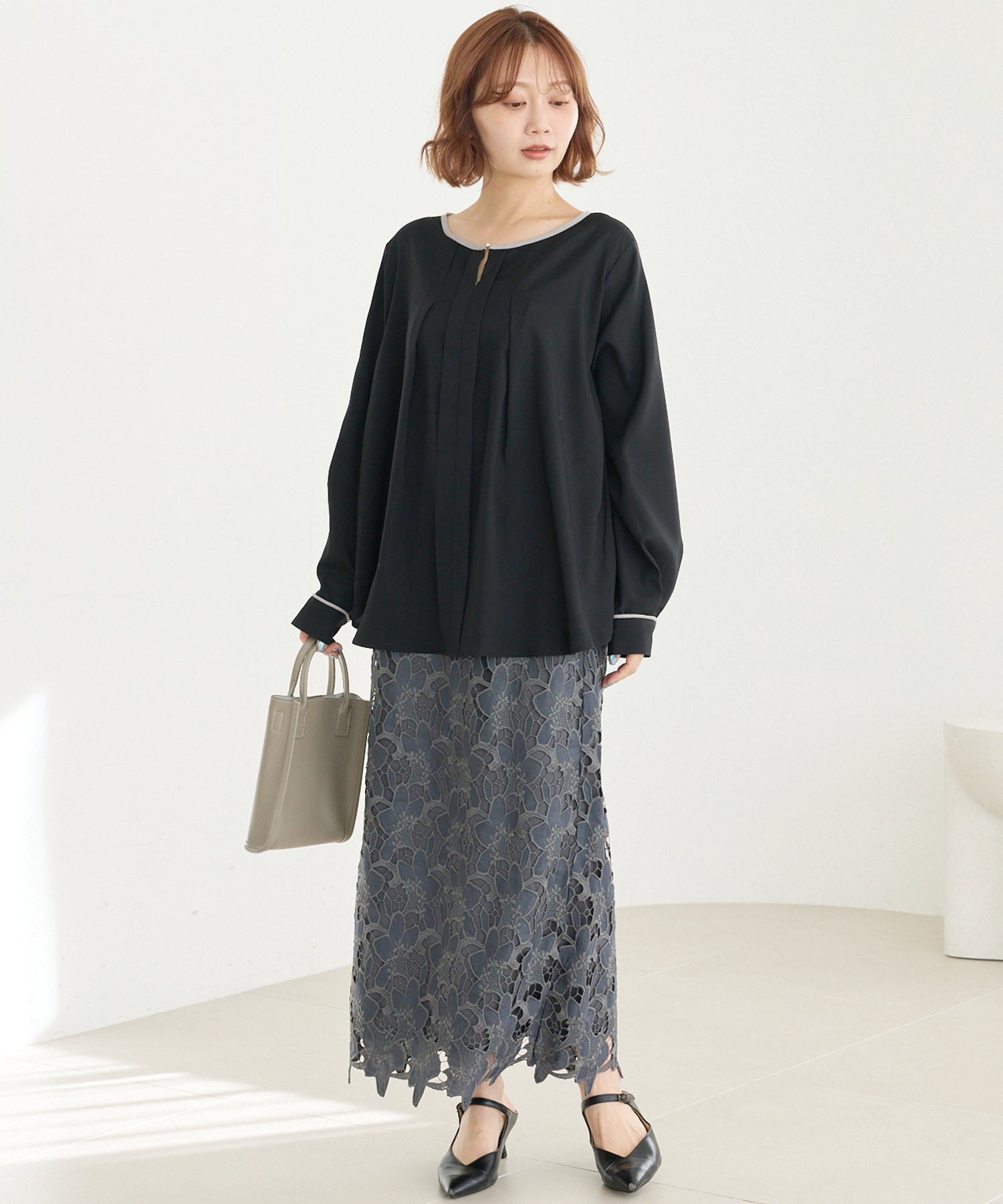 【洗える】パイピング配色ブラウス