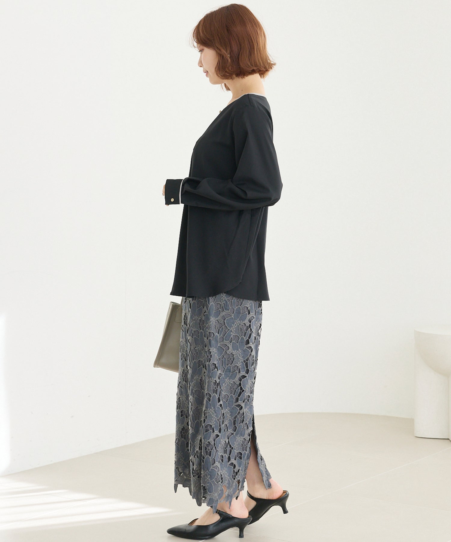 【洗える】パイピング配色ブラウス