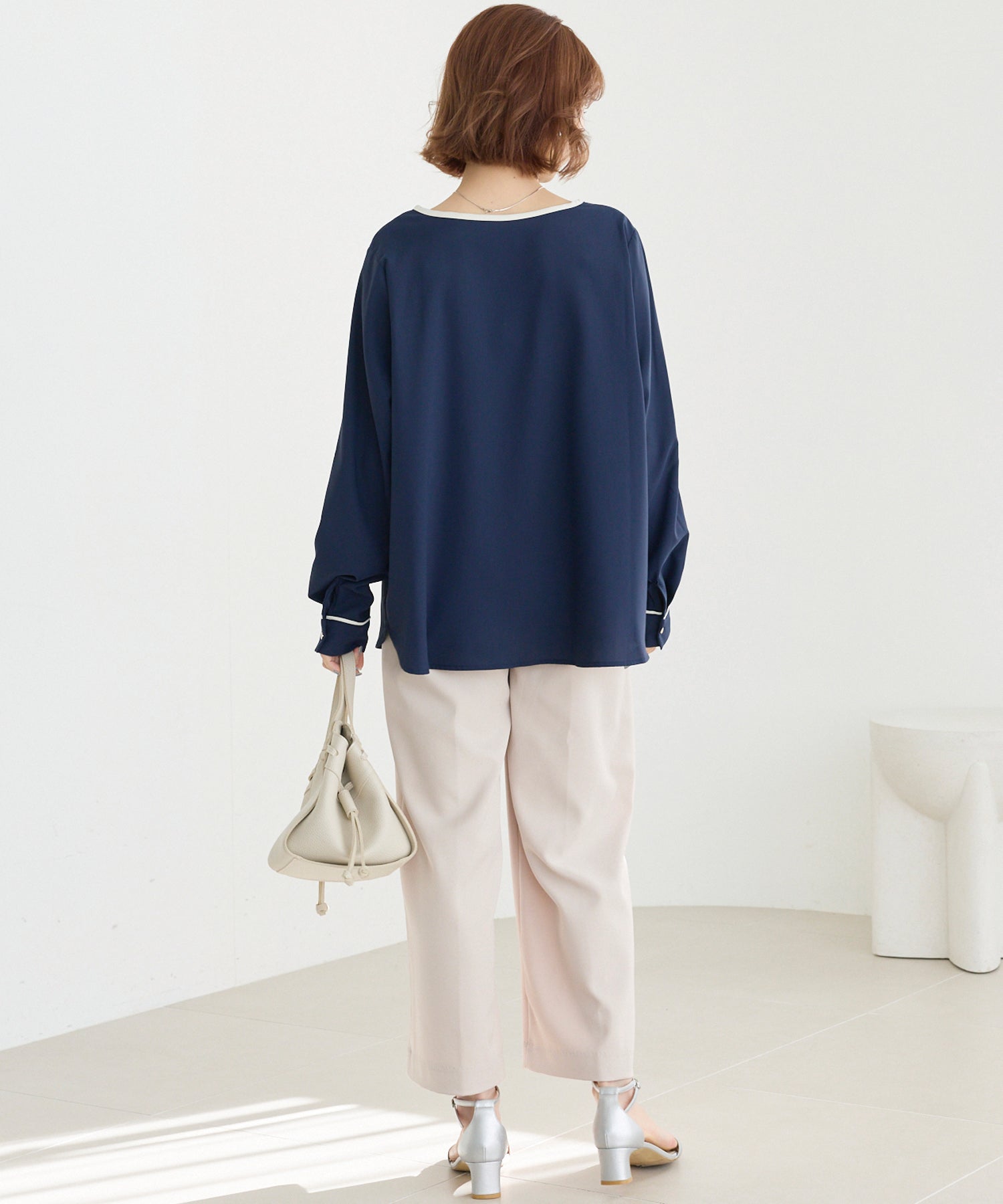 【洗える】パイピング配色ブラウス