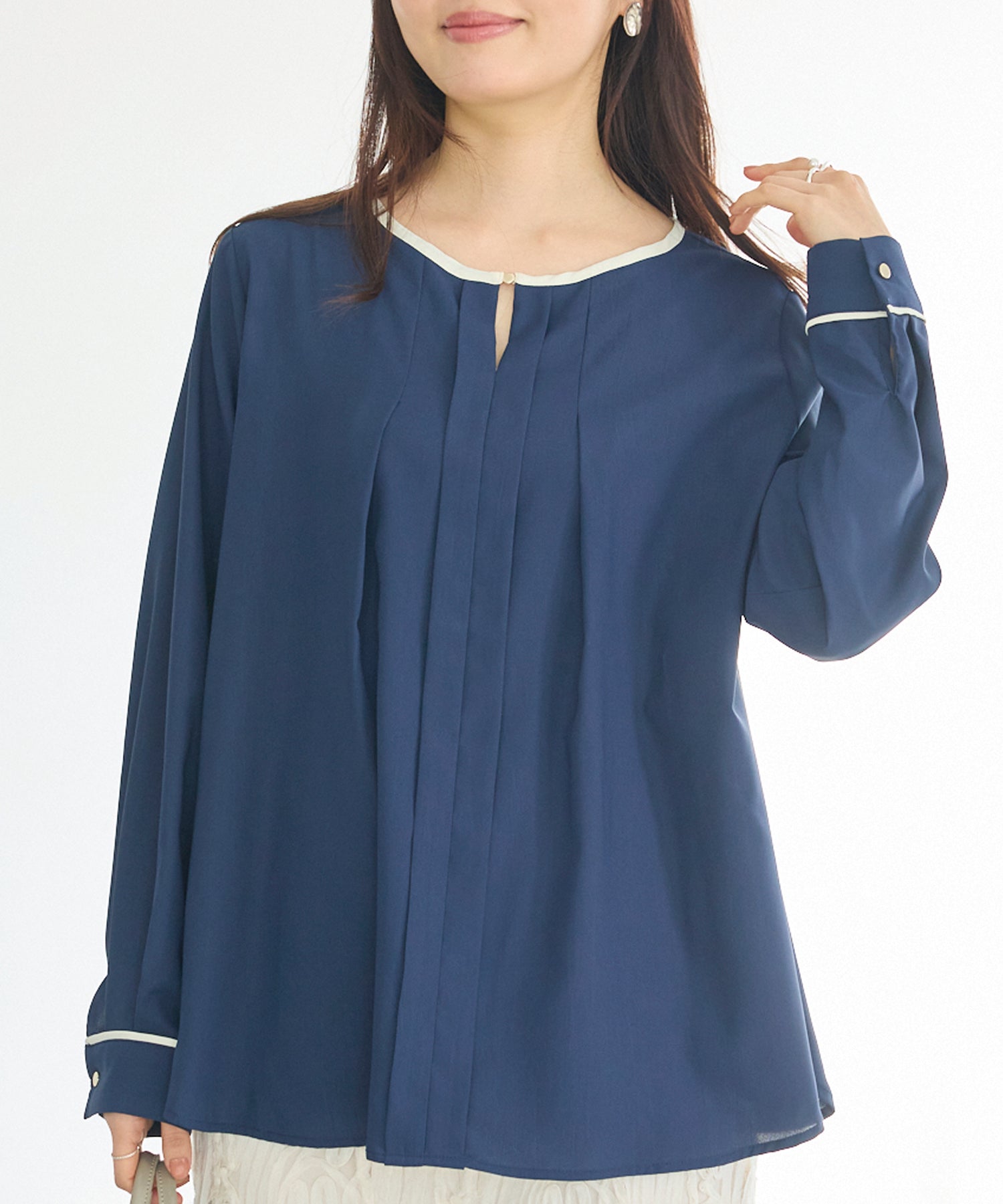 【洗える】パイピング配色ブラウス