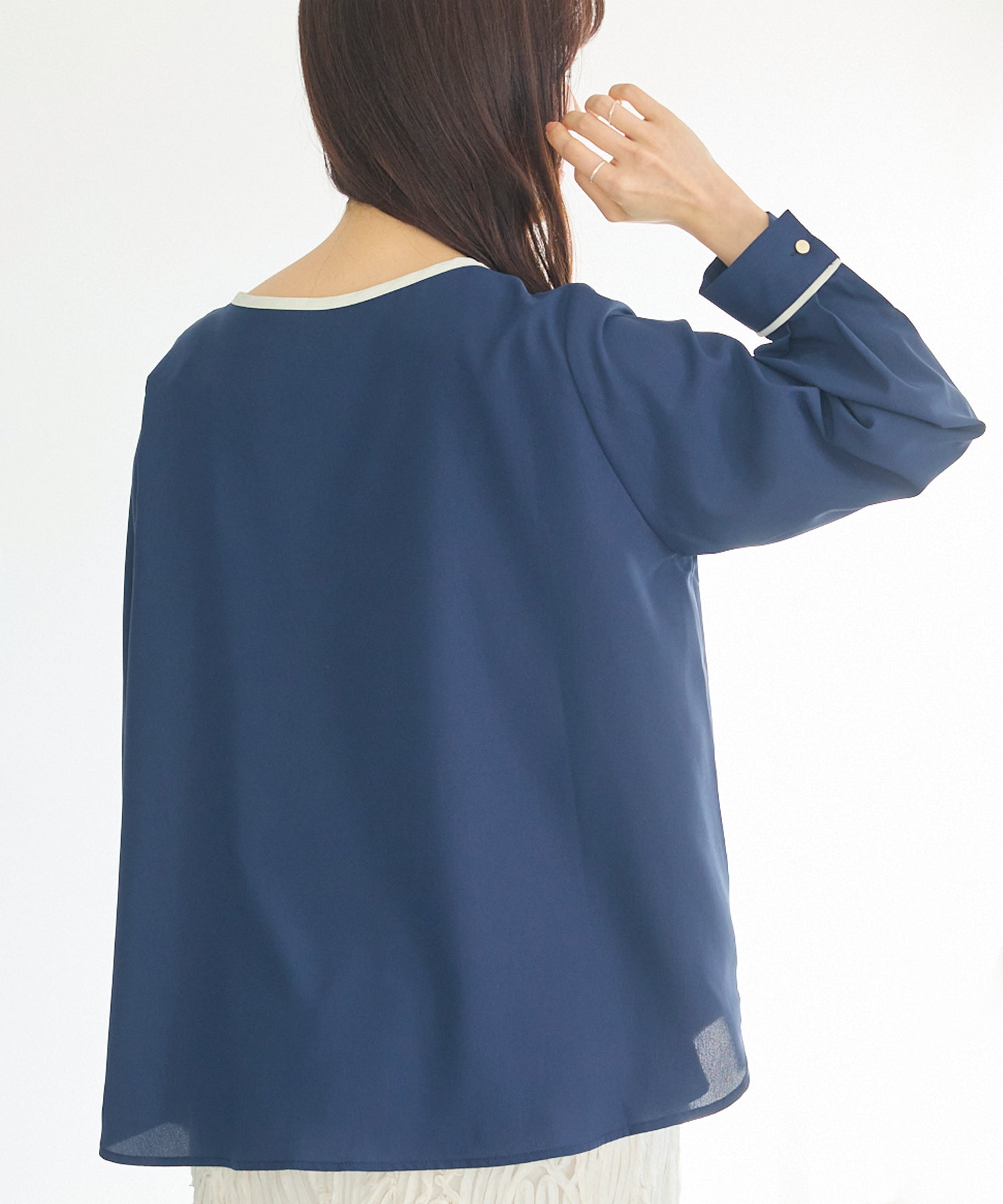 【洗える】パイピング配色ブラウス