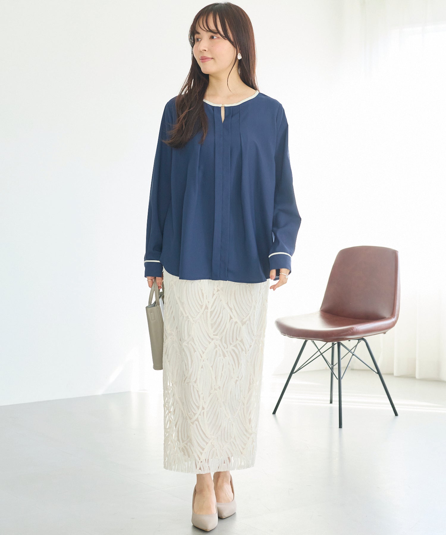 【洗える】パイピング配色ブラウス