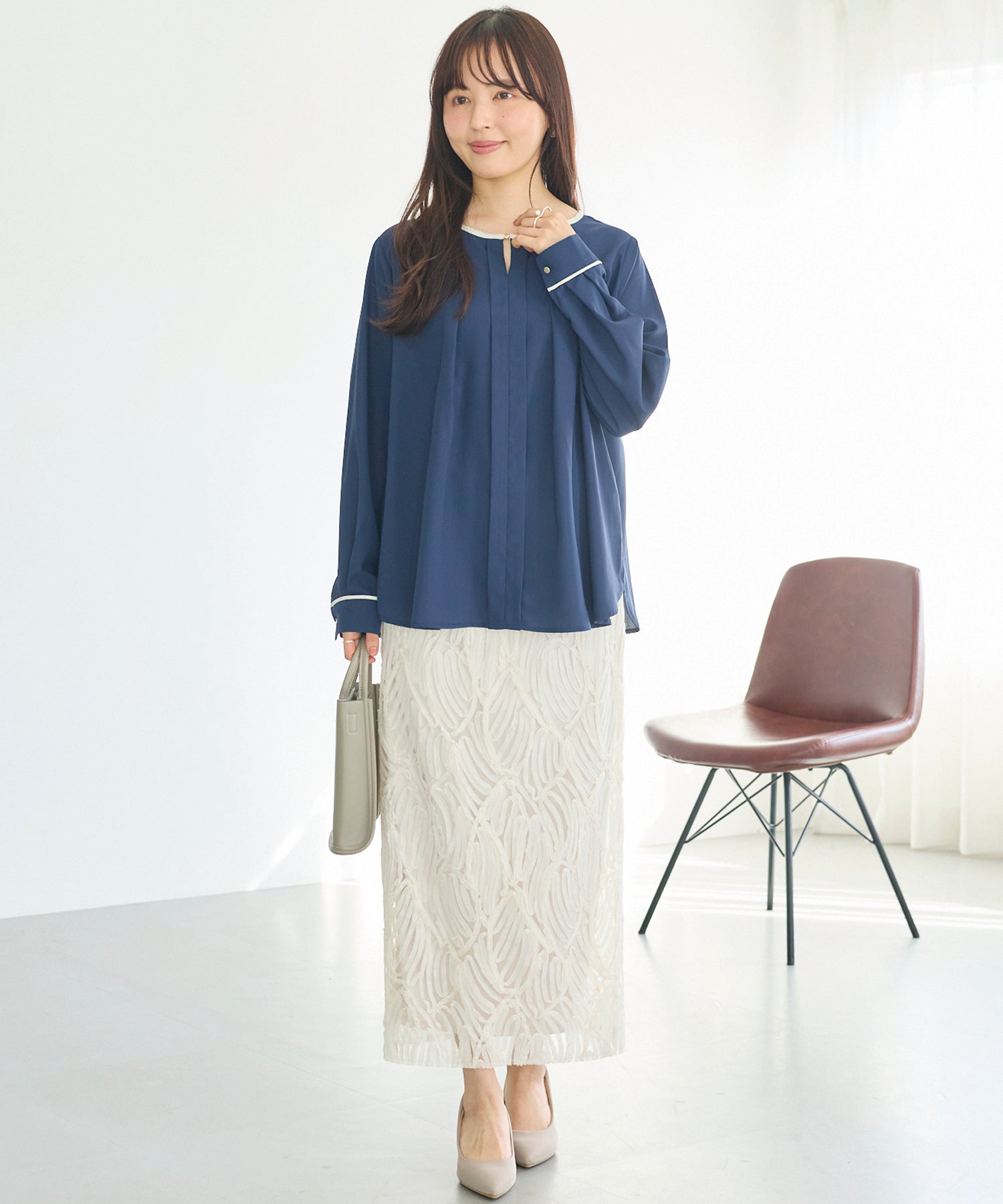 【洗える】パイピング配色ブラウス