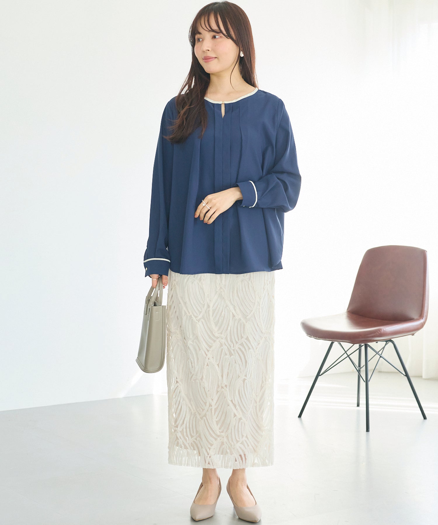 【洗える】パイピング配色ブラウス