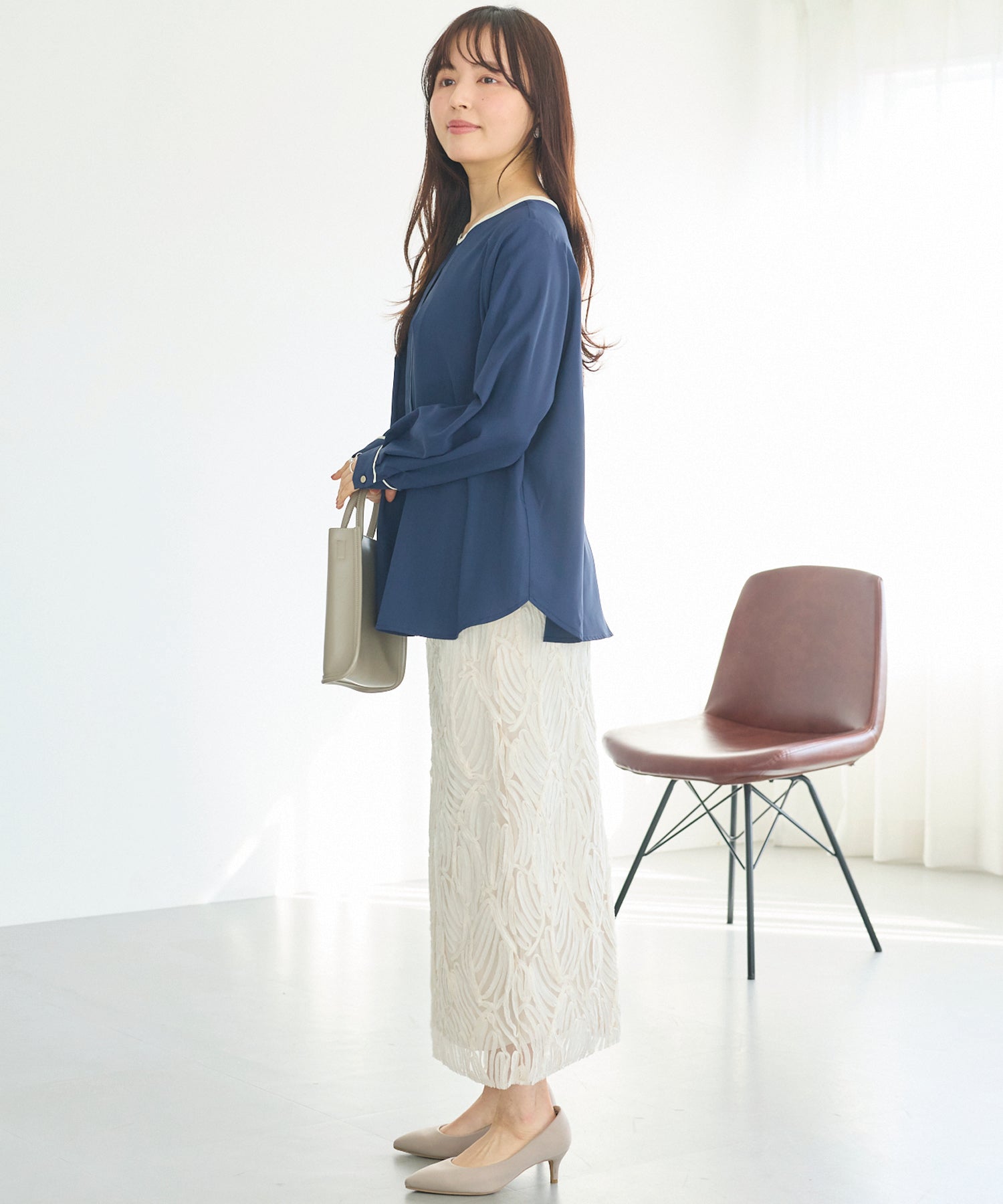 【洗える】パイピング配色ブラウス