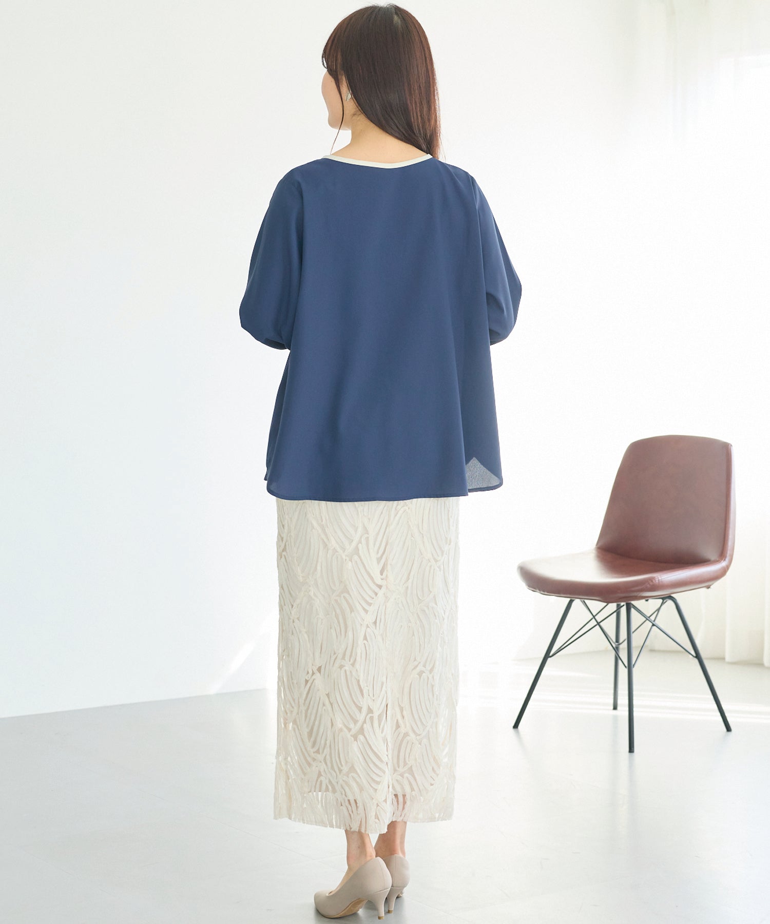 【洗える】パイピング配色ブラウス