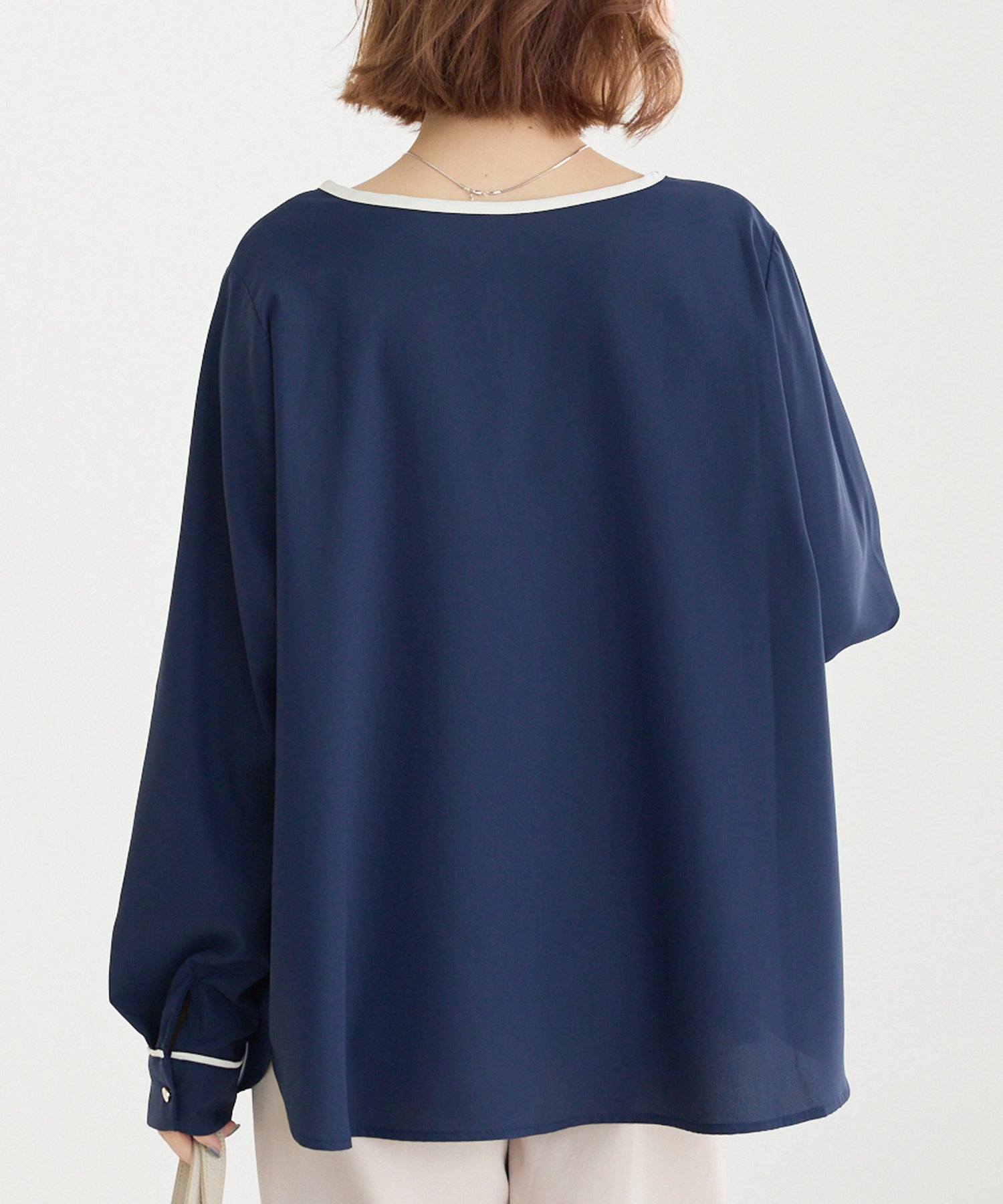 【洗える】パイピング配色ブラウス