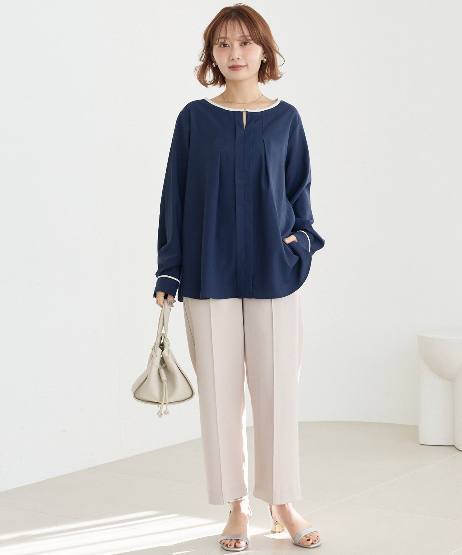 【洗える】パイピング配色ブラウス