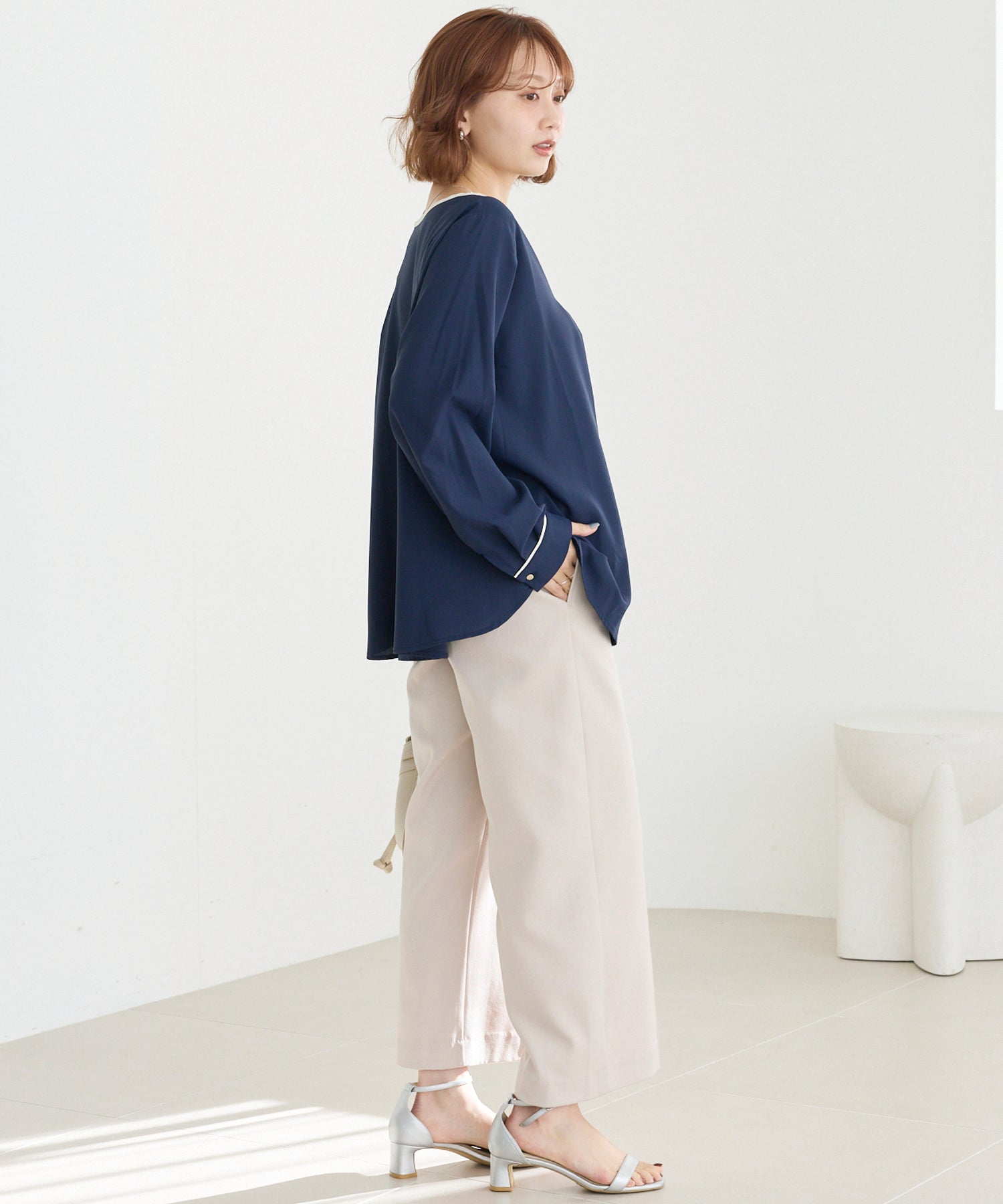 【洗える】パイピング配色ブラウス