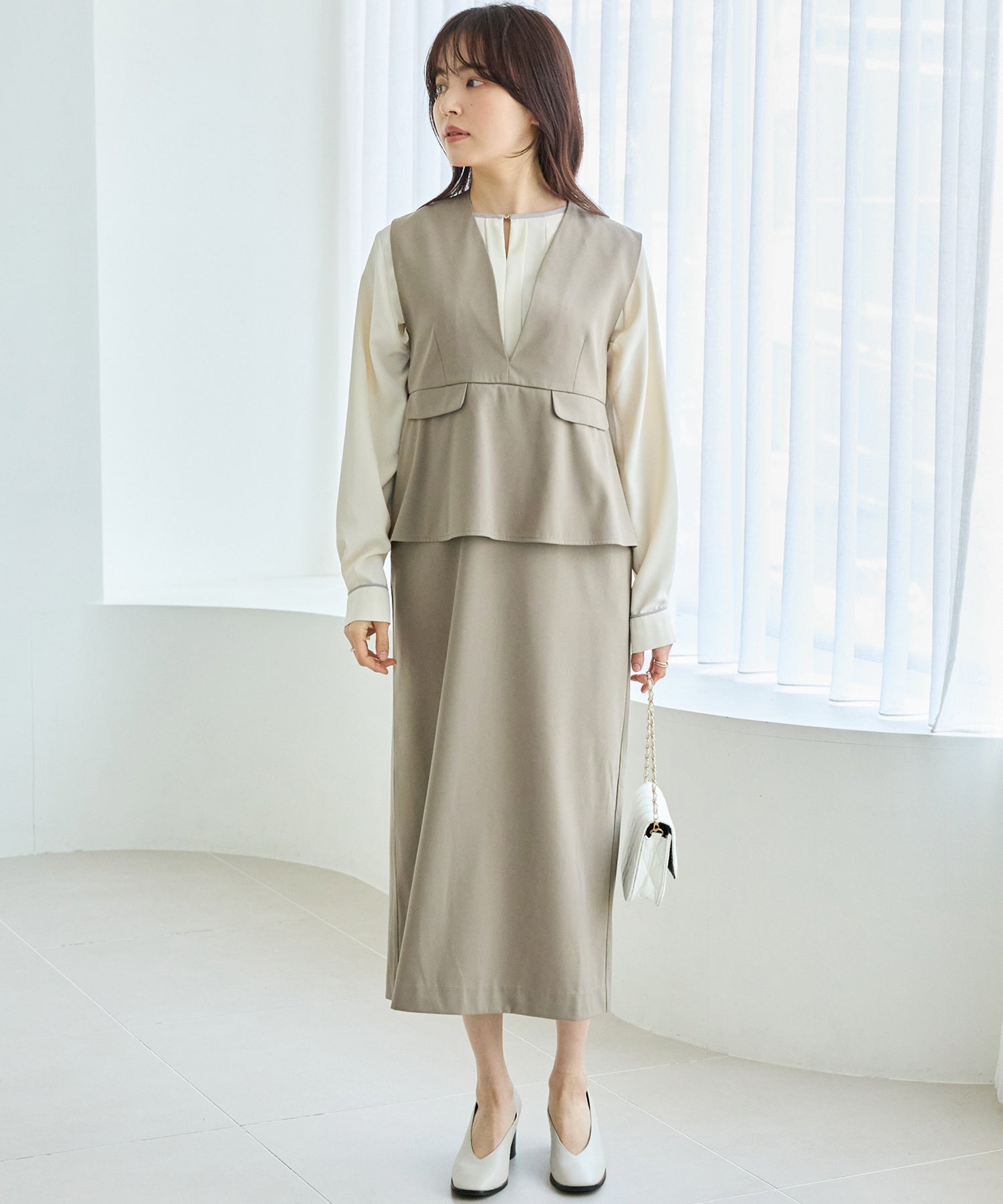 【洗える】パイピング配色ブラウス