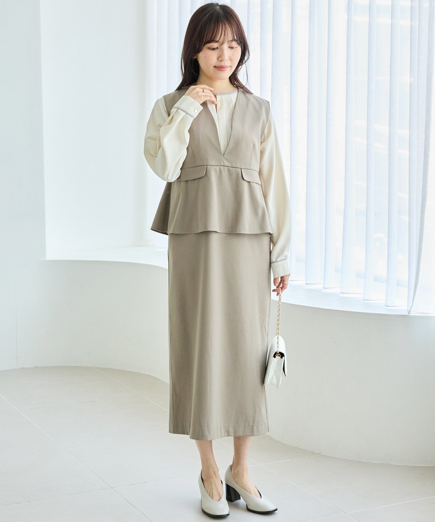 【洗える】パイピング配色ブラウス