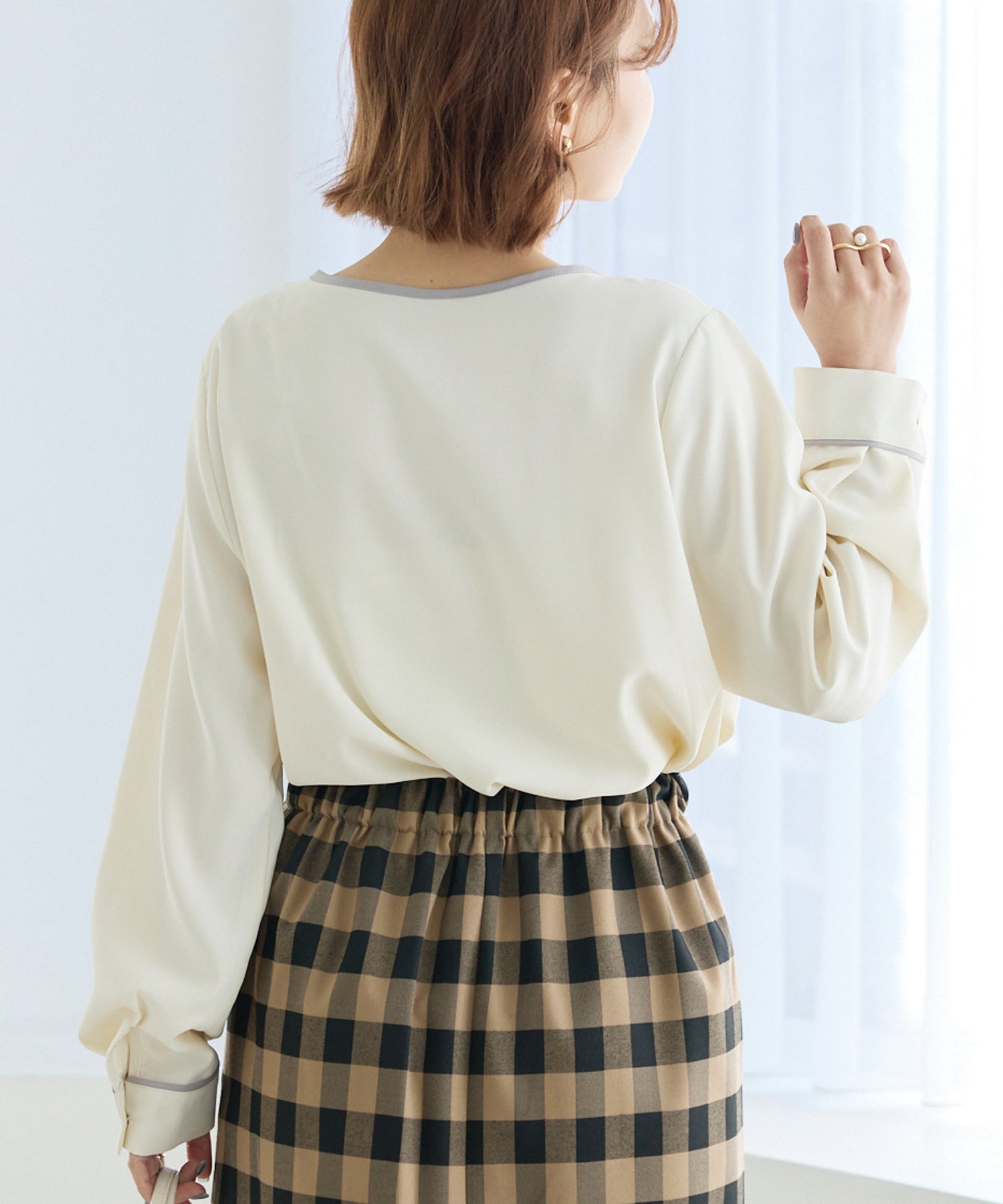 【洗える】パイピング配色ブラウス