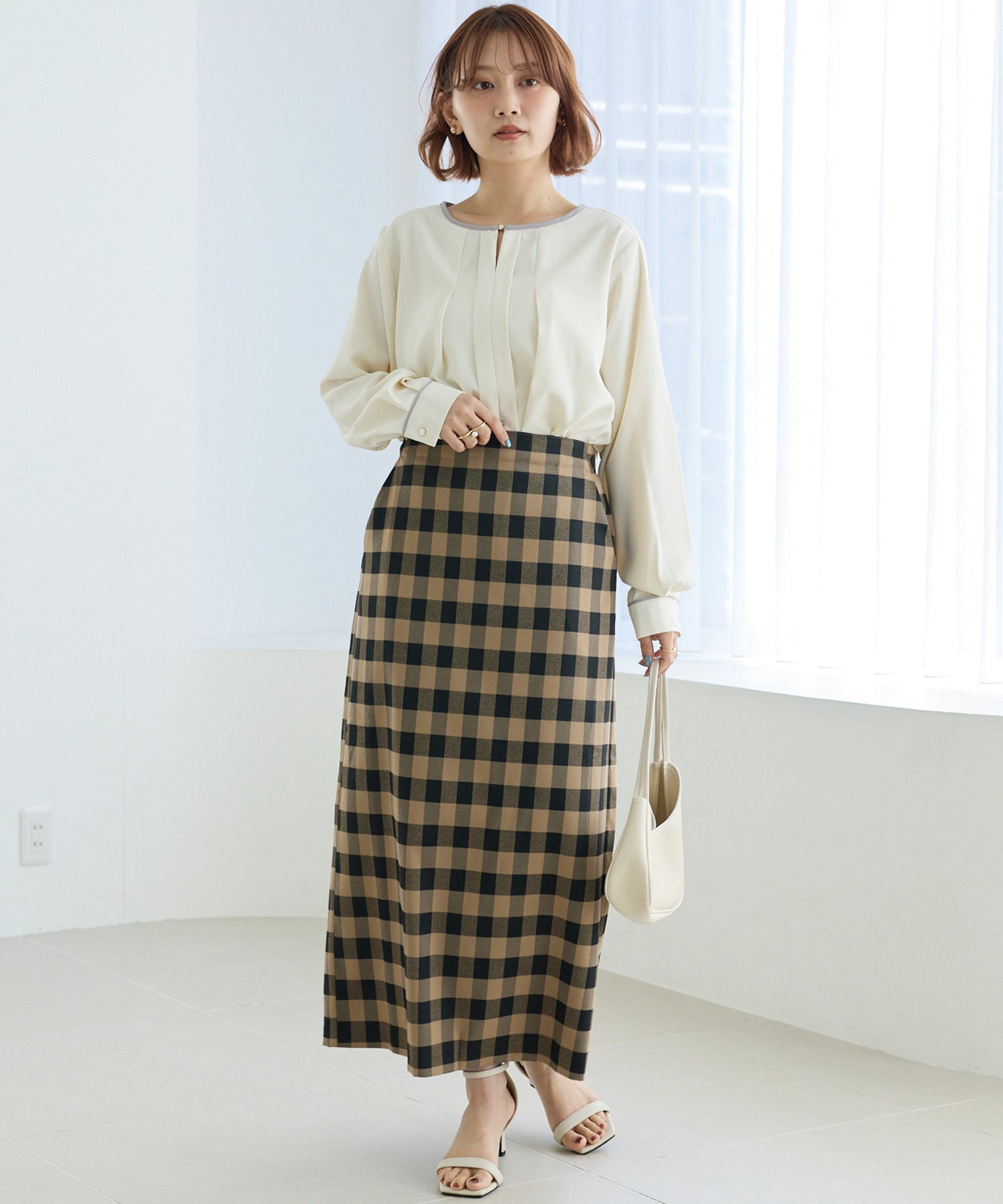 【洗える】パイピング配色ブラウス