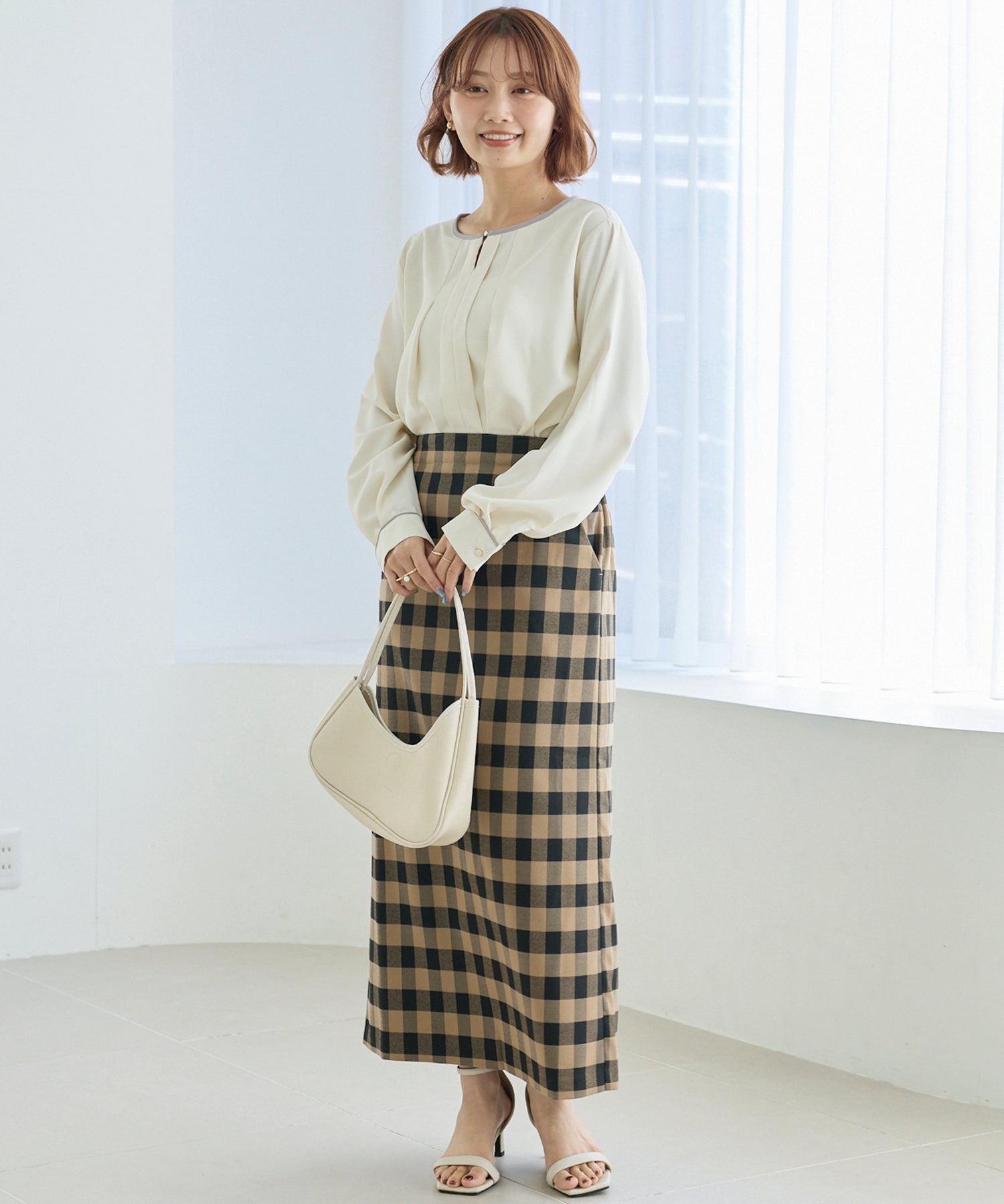 【洗える】パイピング配色ブラウス