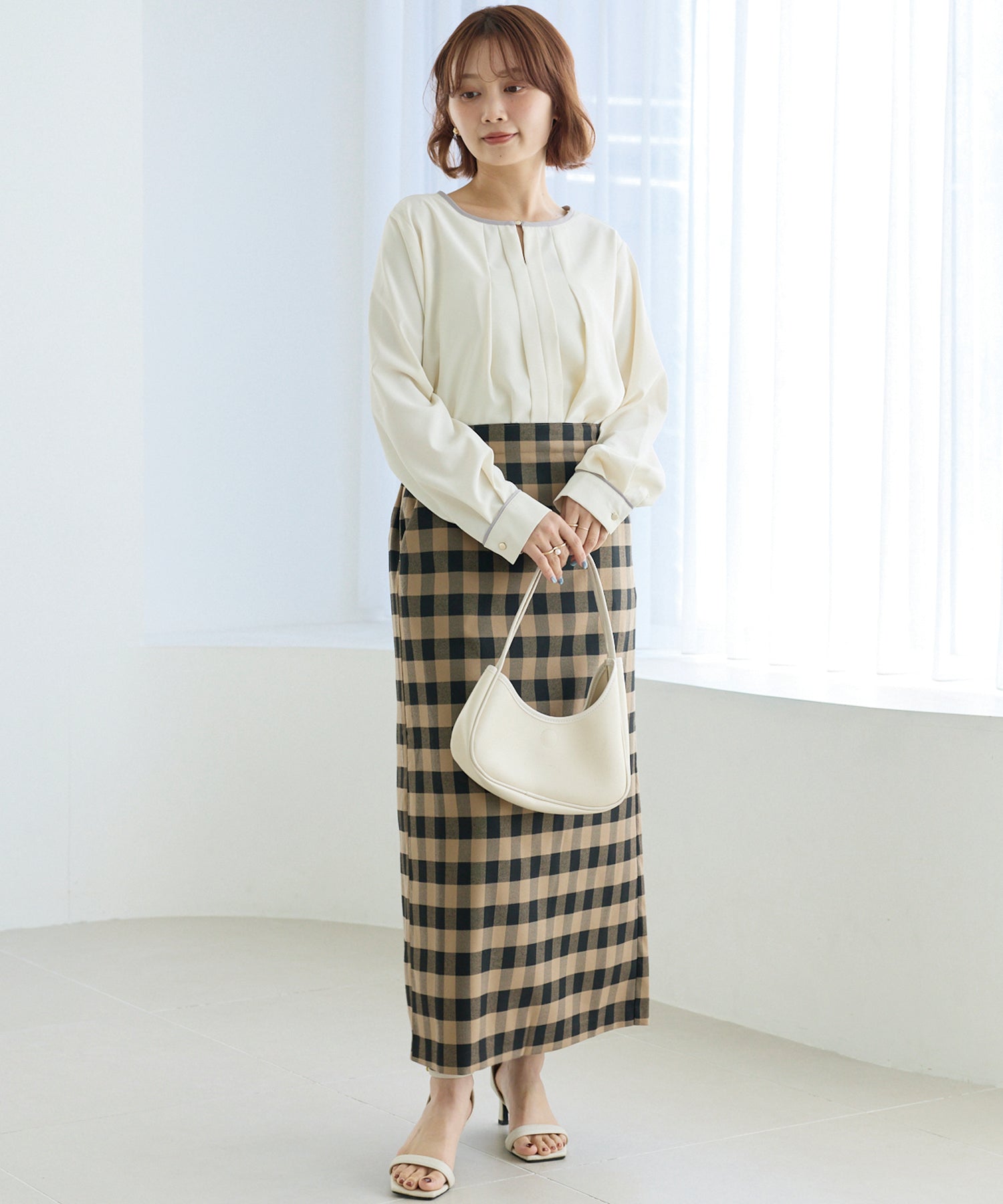 【洗える】パイピング配色ブラウス