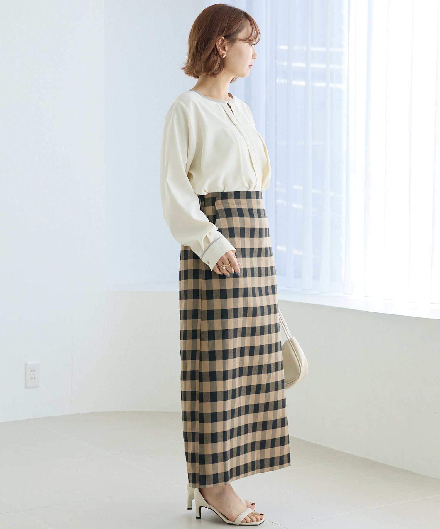 【洗える】パイピング配色ブラウス