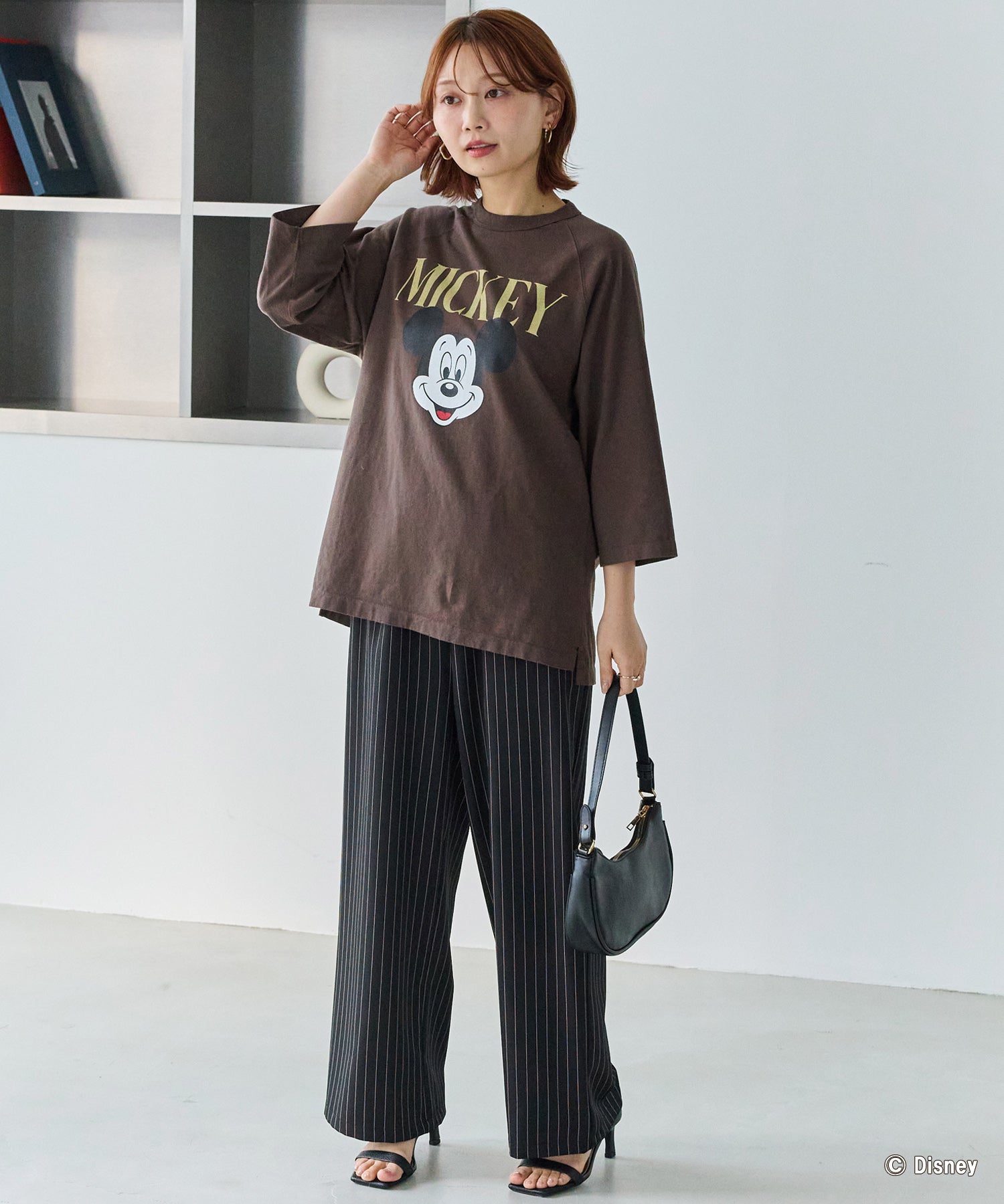 【洗える】ウエストシャーリングピンストライプパンツ