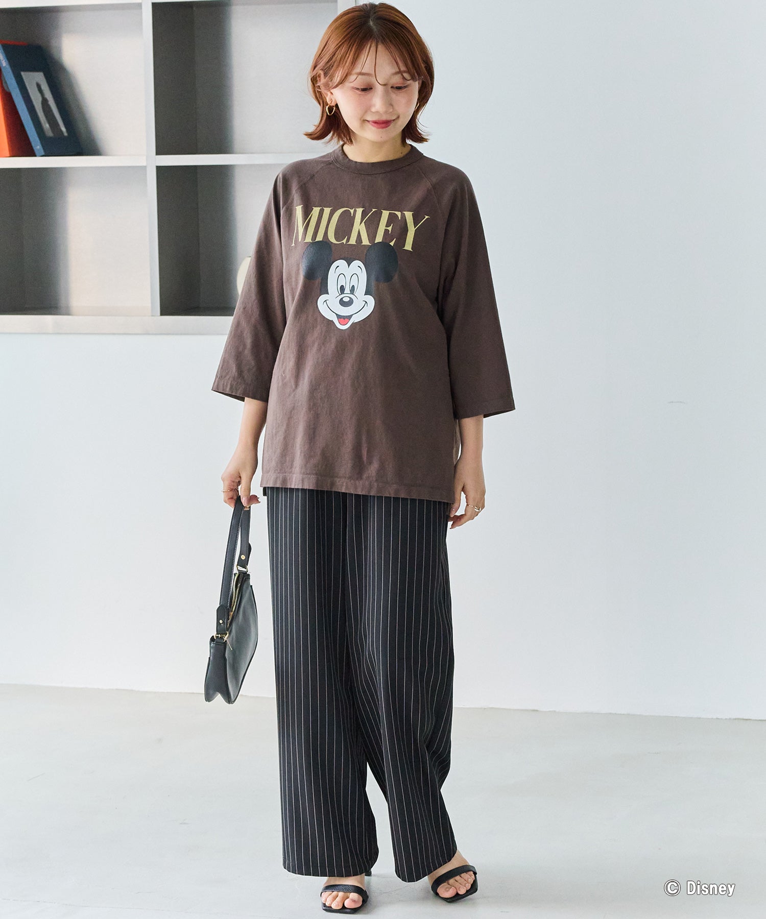 【洗える】ウエストシャーリングピンストライプパンツ